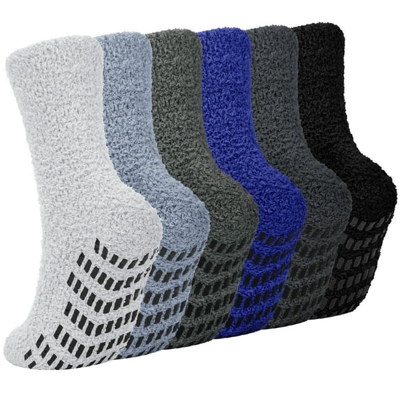 KOITHOT 6 Pack Men Fuzzy Socks Warm Winter Soft Fluffy Cozy Slipper Fleece Socks for Men