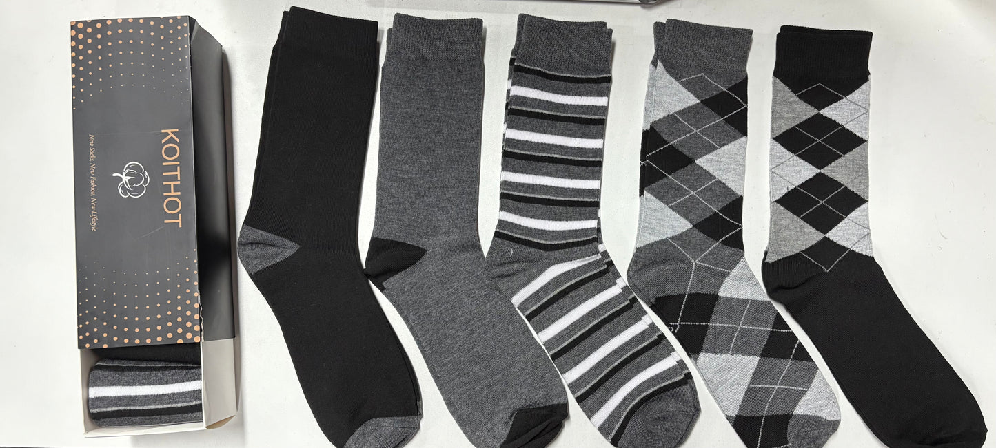 KOITHOT 5 Pairs Men Dress Socks, Breathable Classic Crew Scocks for Men Size 10-13