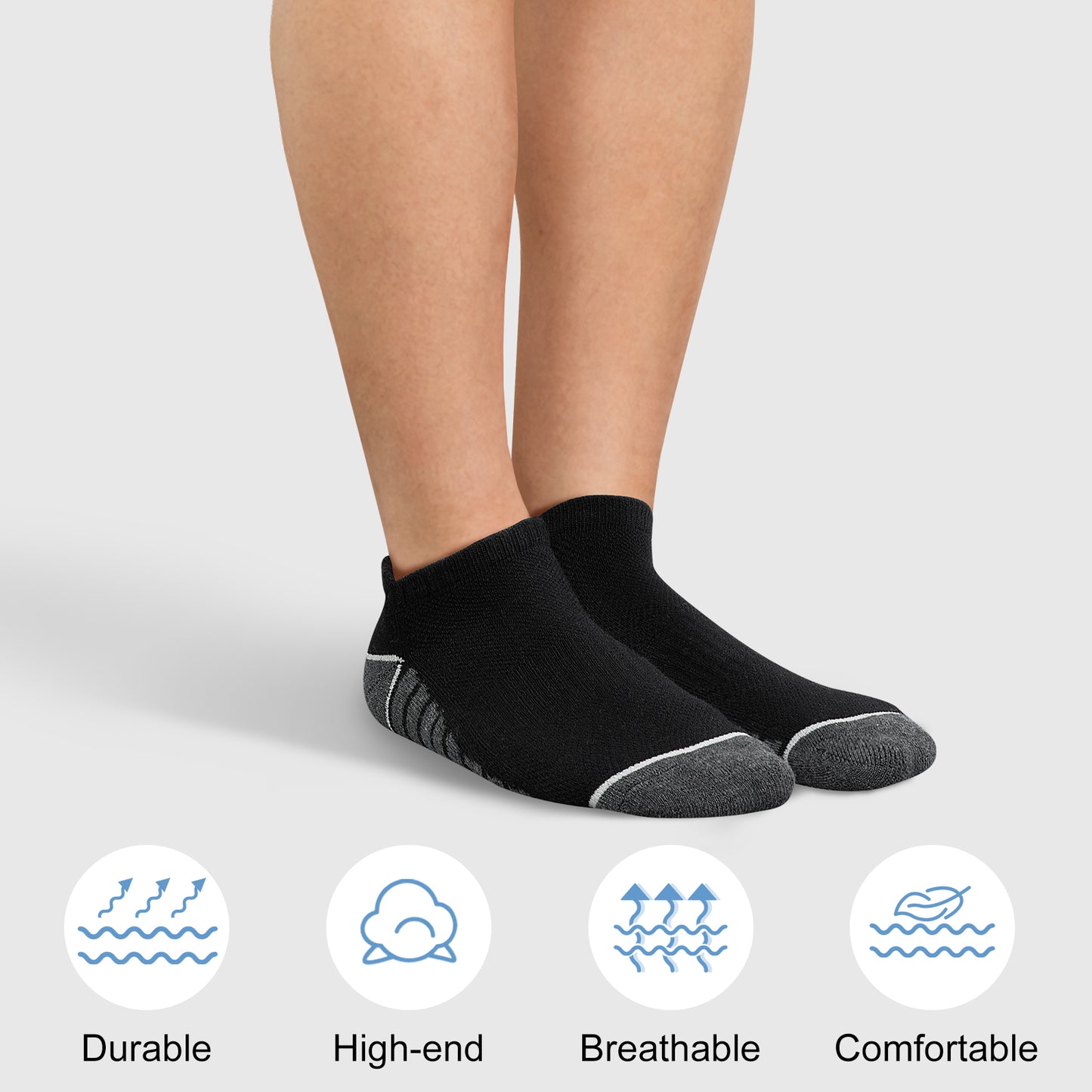 KOITHOT 12 Pairs Mens Ankle Socks, Socks for Men Low Cut Breathable Cushion Black and Gray