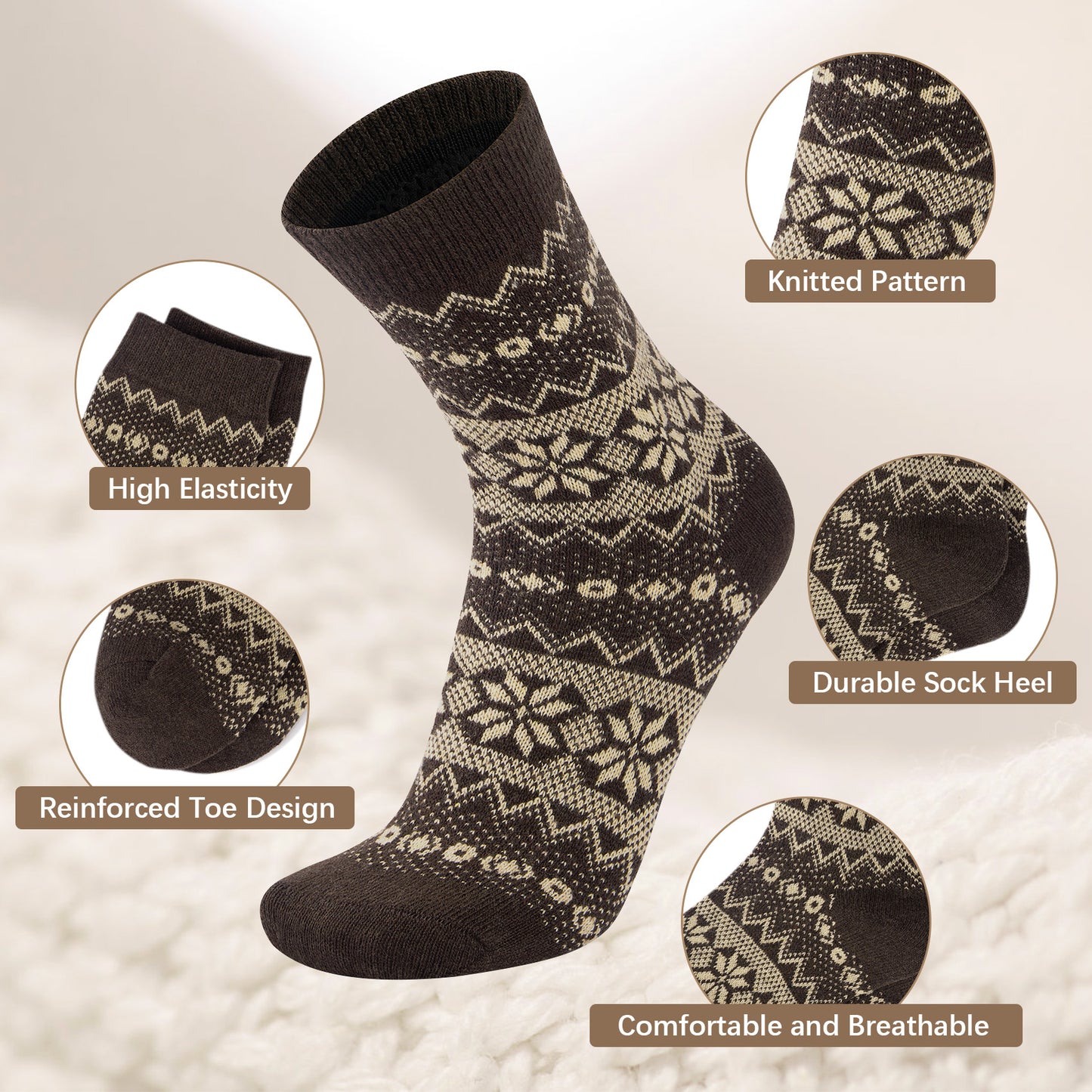 KOITHOT 5 Pack Wool Socks for Men Thermal Winter Thick Crew Socks Vintage Men Socks
