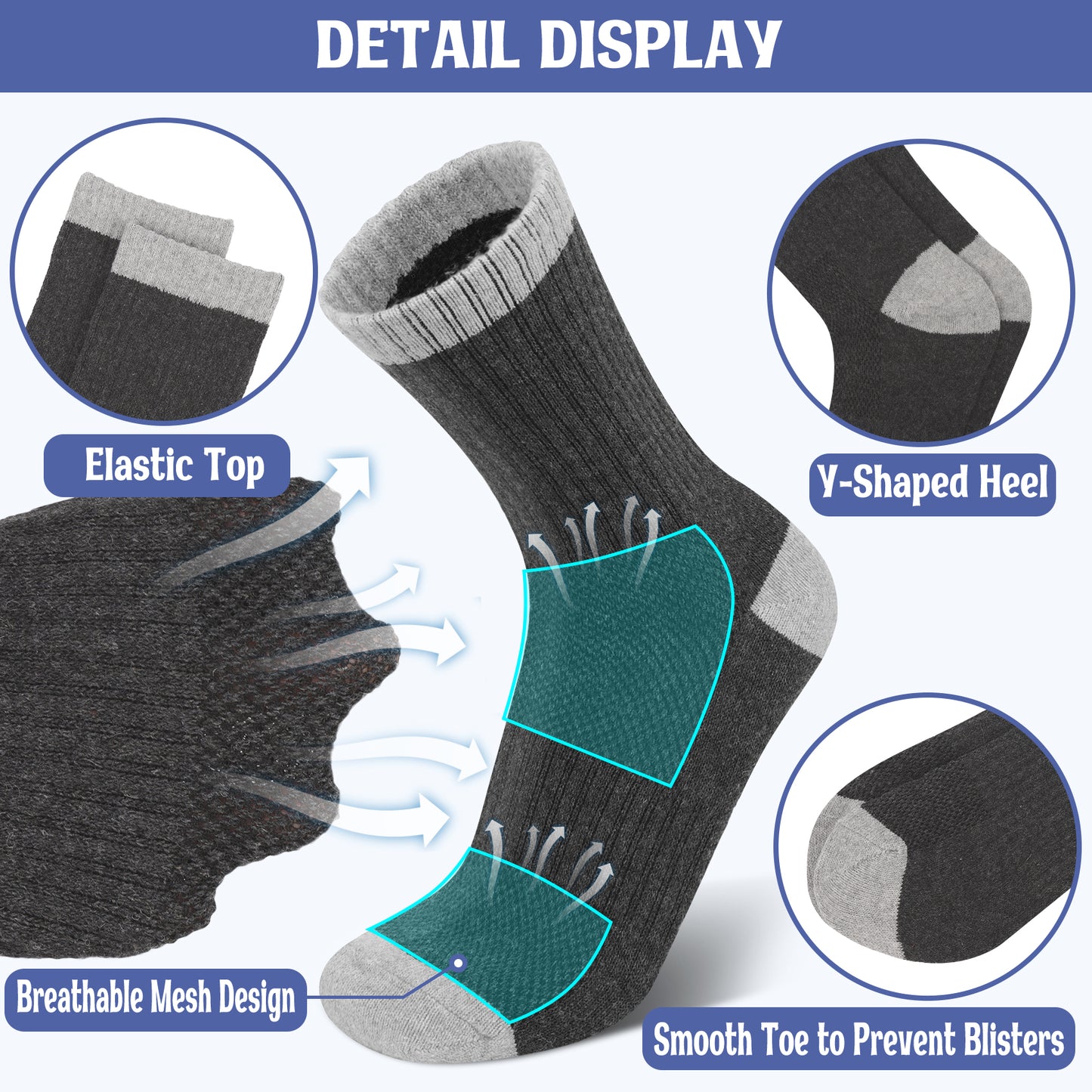 KOITHOT 6 Pairs Men Wool Socks Warm Winter Soft Cozy Socks for Men