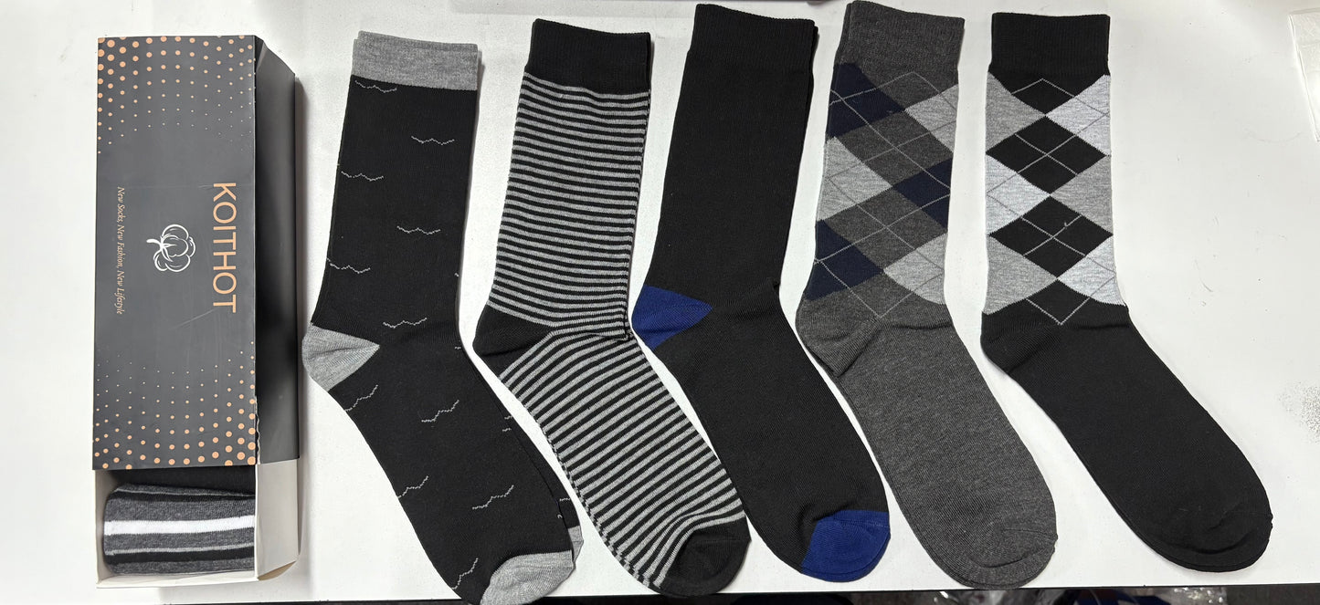 KOITHOT 5 Pairs Men Dress Socks, Breathable Classic Crew Scocks for Men Size 10-13