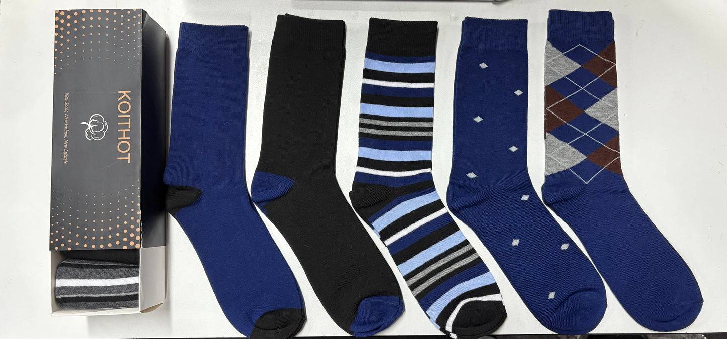 KOITHOT 5 Pairs Men Dress Socks, Breathable Classic Crew Scocks for Men Size 10-13