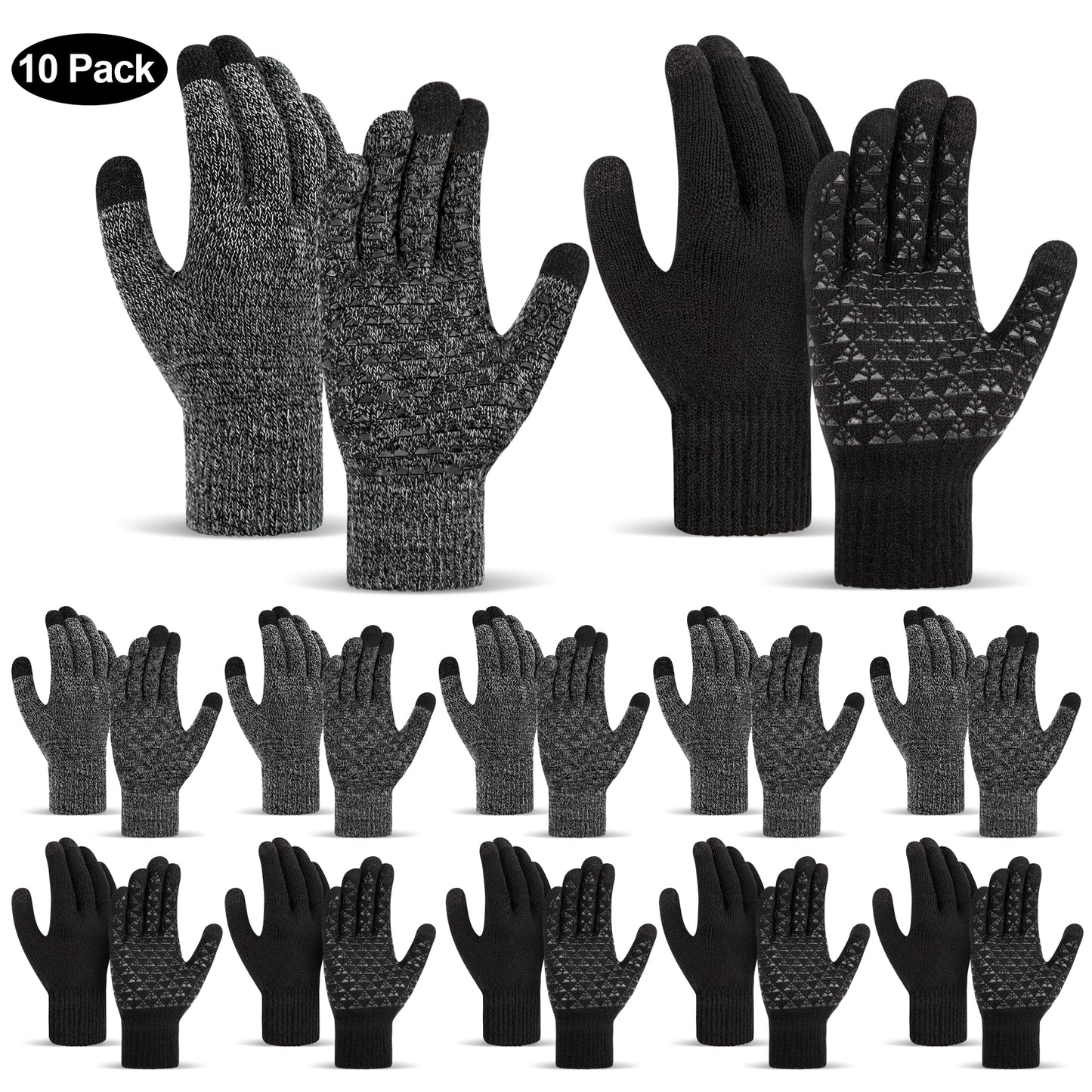 KOITHOT 10 Pairs Winter Gloves for Men Women, Upgraded Touch Screen Fashion Knit Warm Winter Gloves