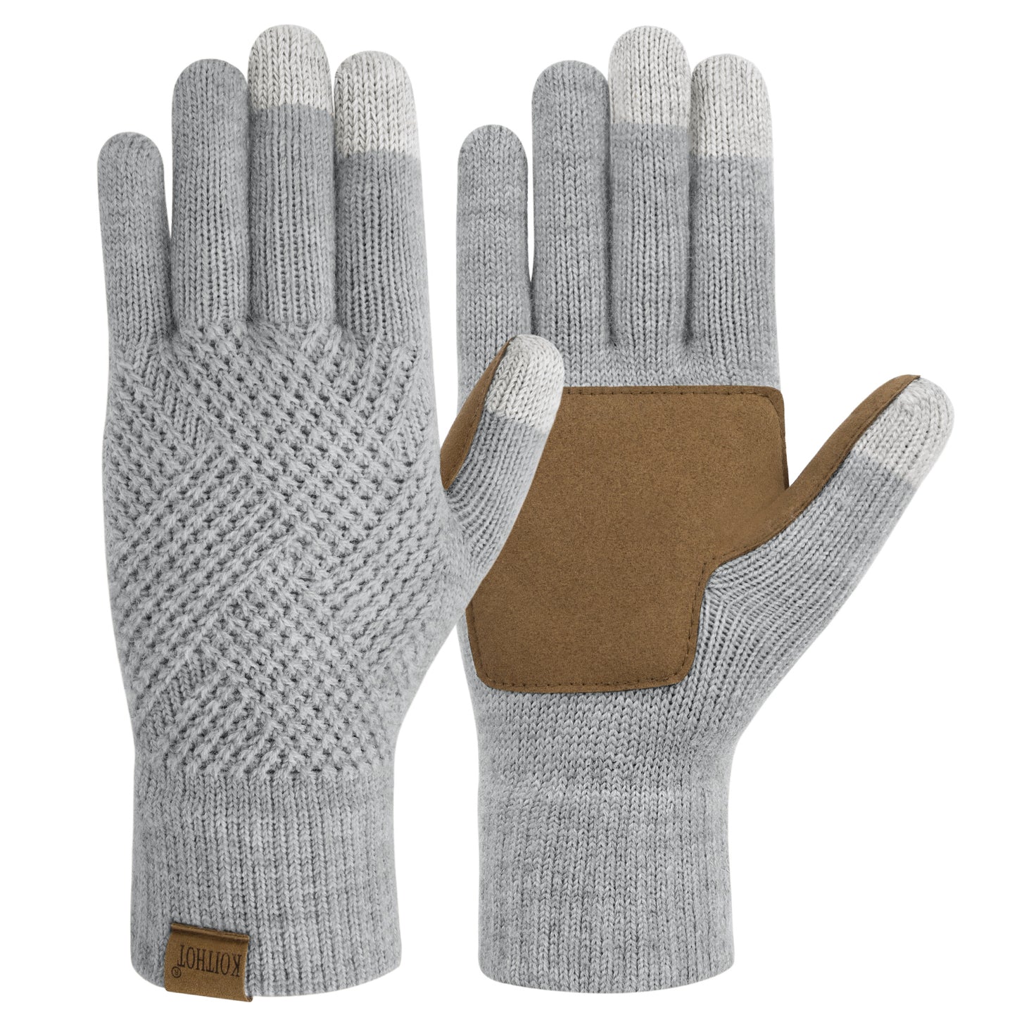 KOITHOT Winter Women Touchscreen Leather-Palm Gloves, Elegant Embossed Touchscreen Winter Gloves