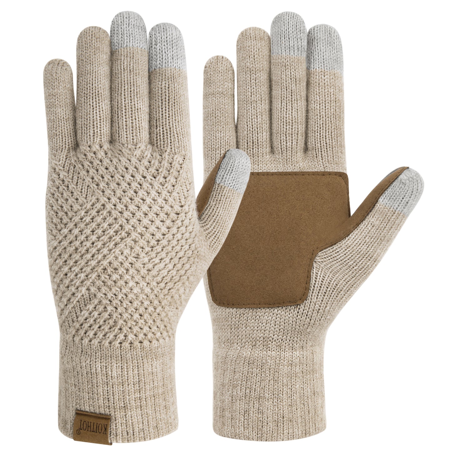 KOITHOT Winter Women Touchscreen Leather-Palm Gloves, Elegant Embossed Touchscreen Winter Gloves