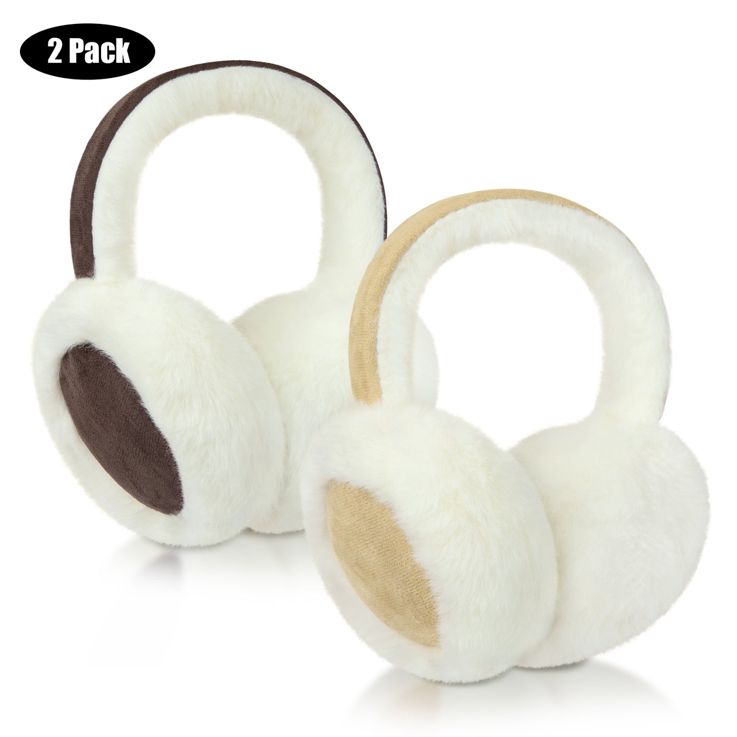 KOITHOT 2 Pcs Ear Muffs for Women, Foldable Fluffy Earmuffs with Headband, Multicolor Winter Outdoor Earmuffs