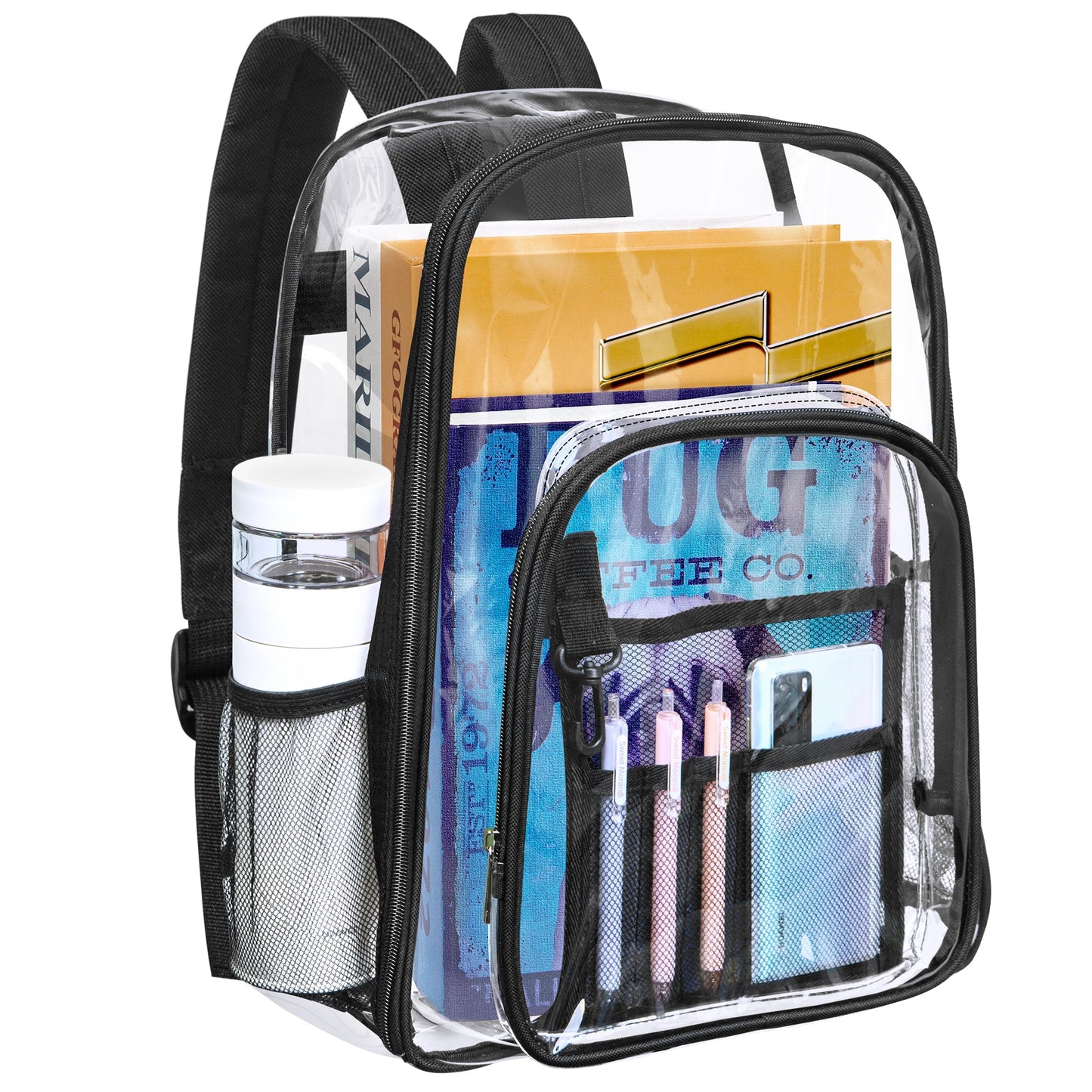 KOITHOT Heavy Duty Clear Backpacks Large Capacity Transparent Waterproof Backpacks for School Stadium College,Black