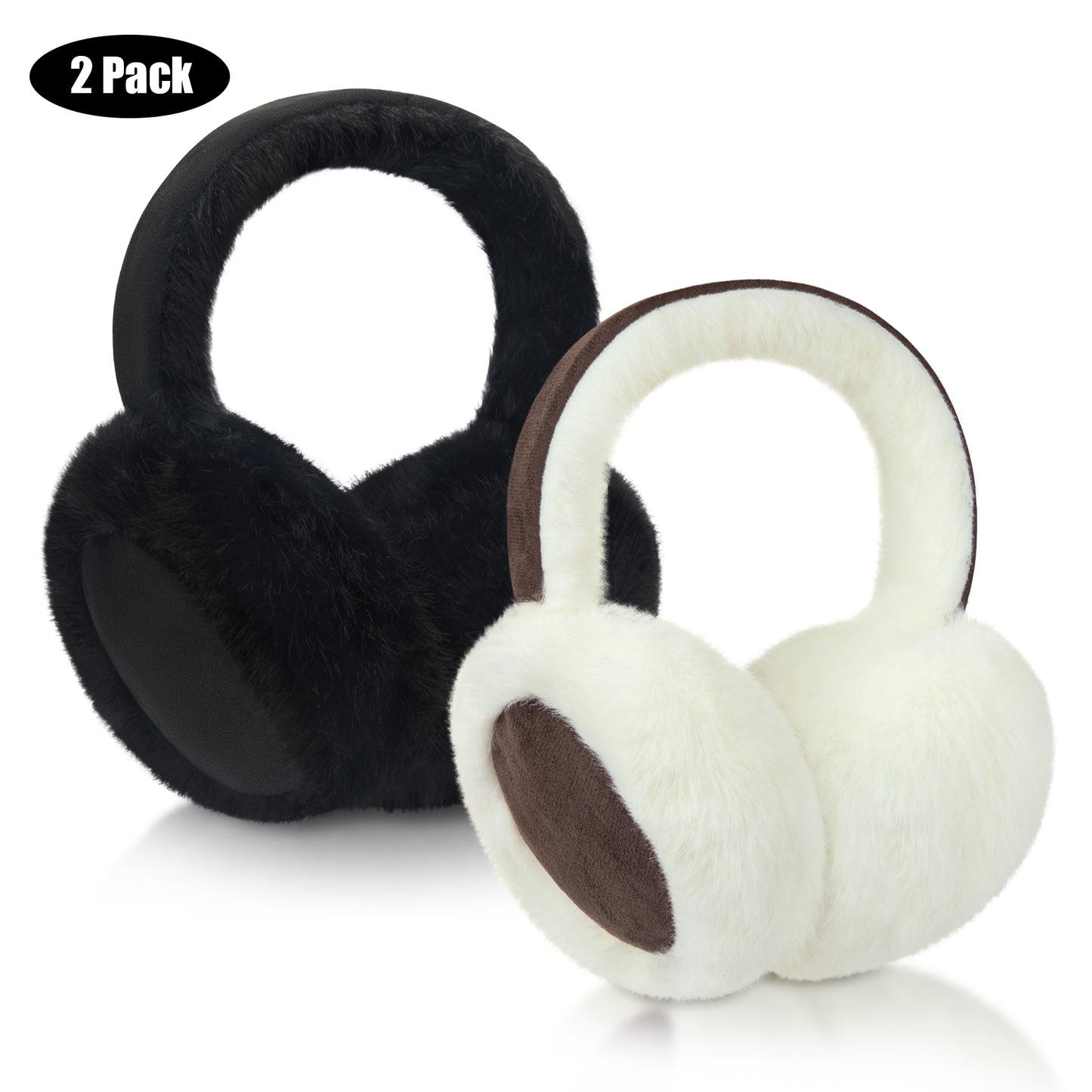 KOITHOT 2 Pcs Ear Muffs for Women, Foldable Fluffy Earmuffs with Headband, Multicolor Winter Outdoor Earmuffs