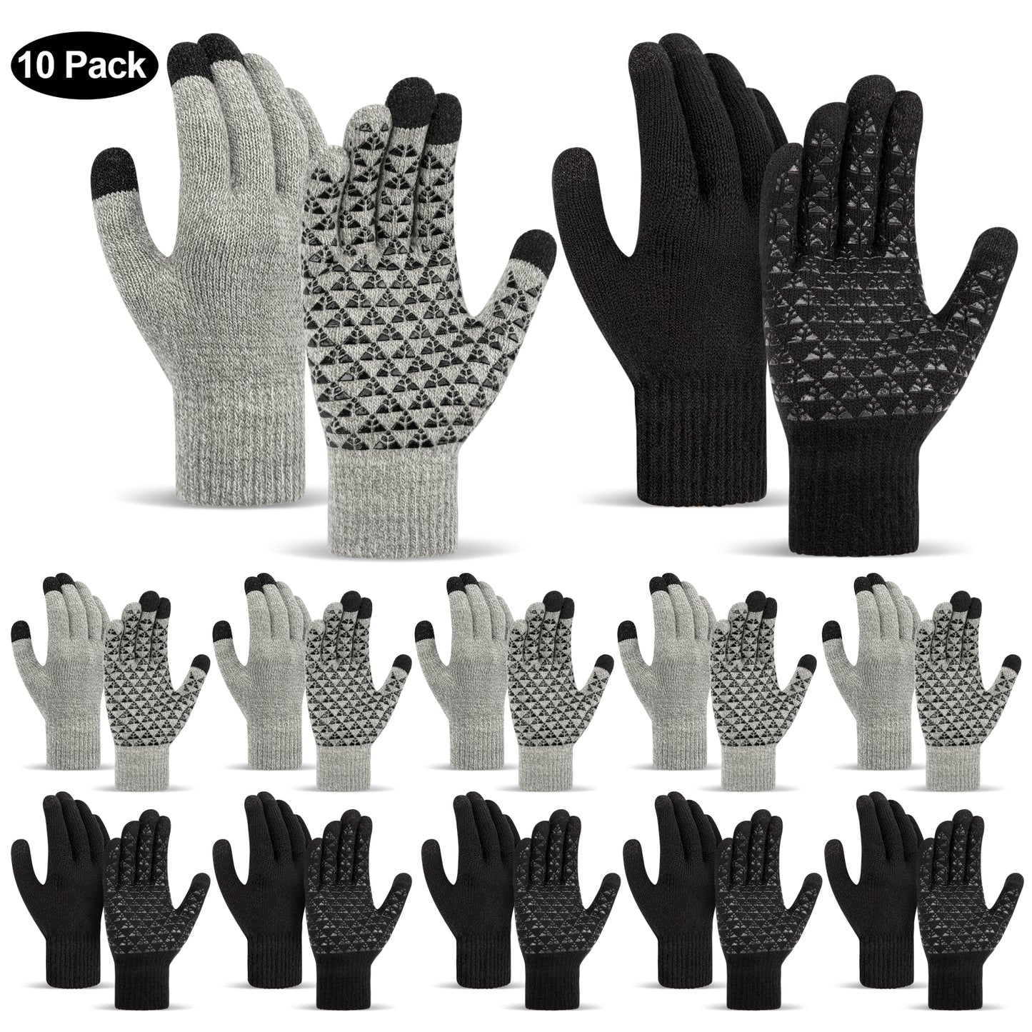 KOITHOT 10 Pairs Winter Gloves for Men Women, Upgraded Touch Screen Fashion Knit Warm Winter Gloves