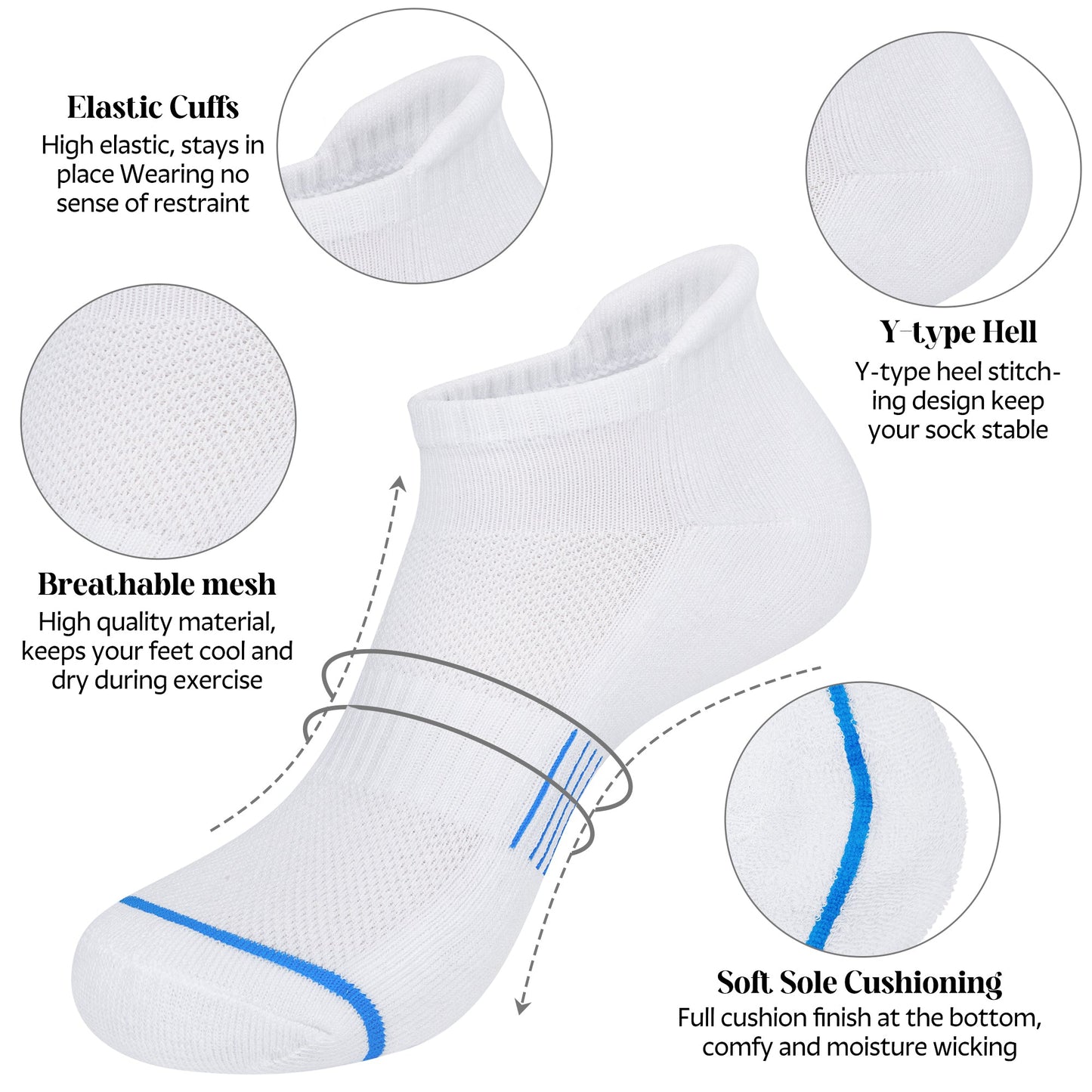 KOITHOT 12 Pairs Men Ankle Socks, Cushioned Athletic Breathable Low Cut Socks for Men