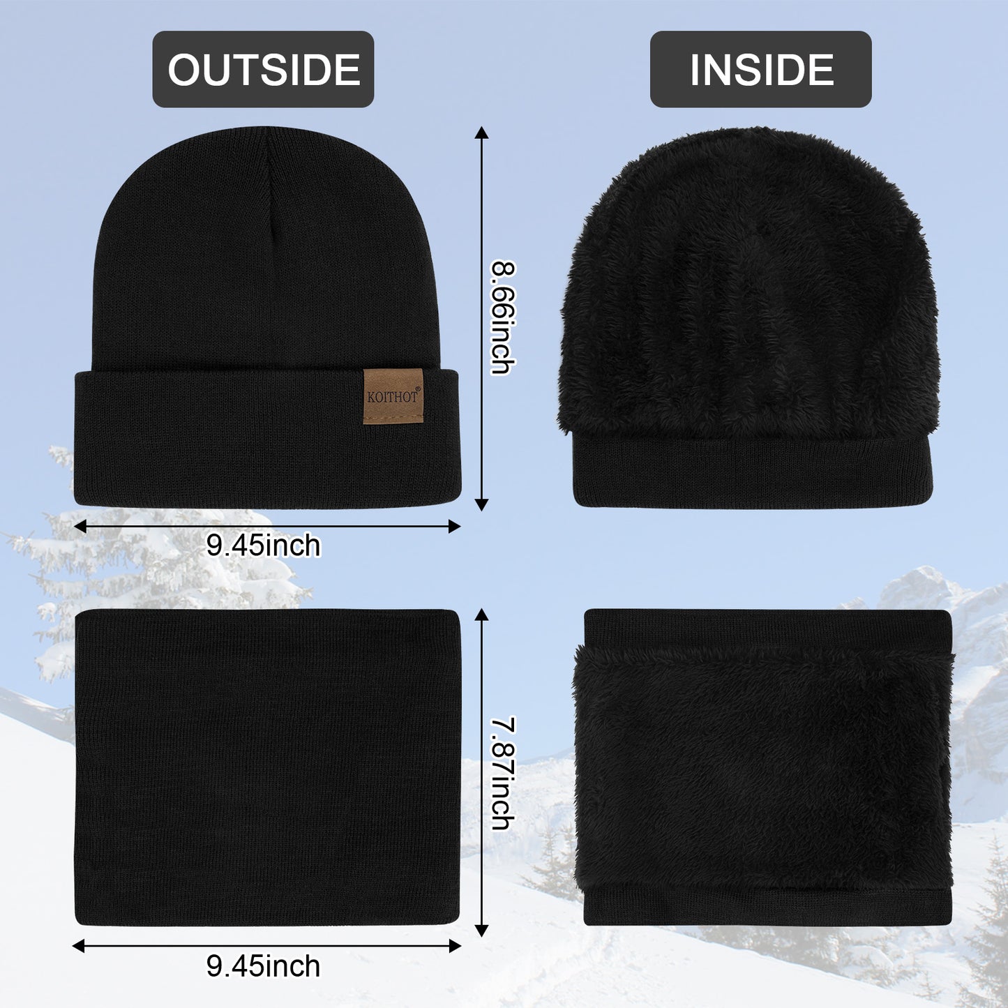 KOITHOT 5 Pcs Winter Beanie Hat Scarf Touchscreen Gloves Set with Wool Socks for Men Women Gray