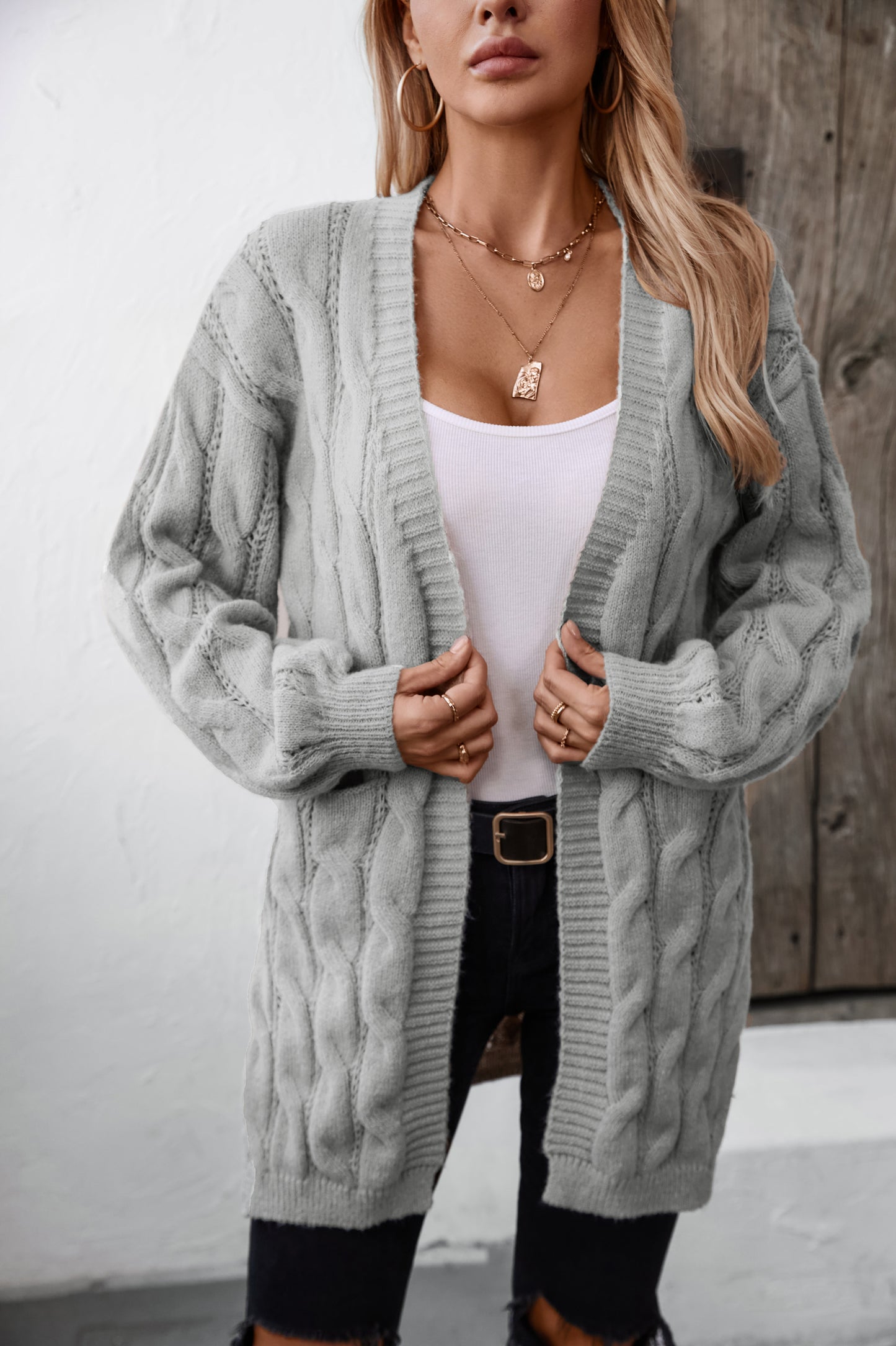 Chalesta Womens Open Front Cardigan Fashion Button Down Cable Knit Casual Outwear Coats