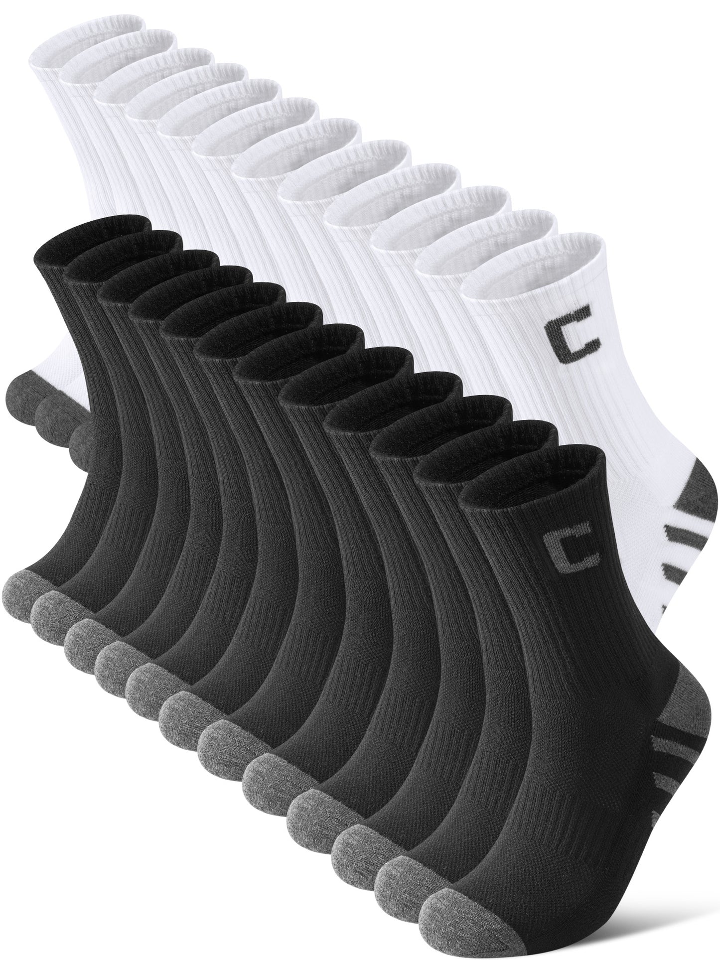 KOITHOT 12 Pairs Mens Crew Socks Athletic Men Socks Sport Cushioned Breathable Socks for Men Size 10-13