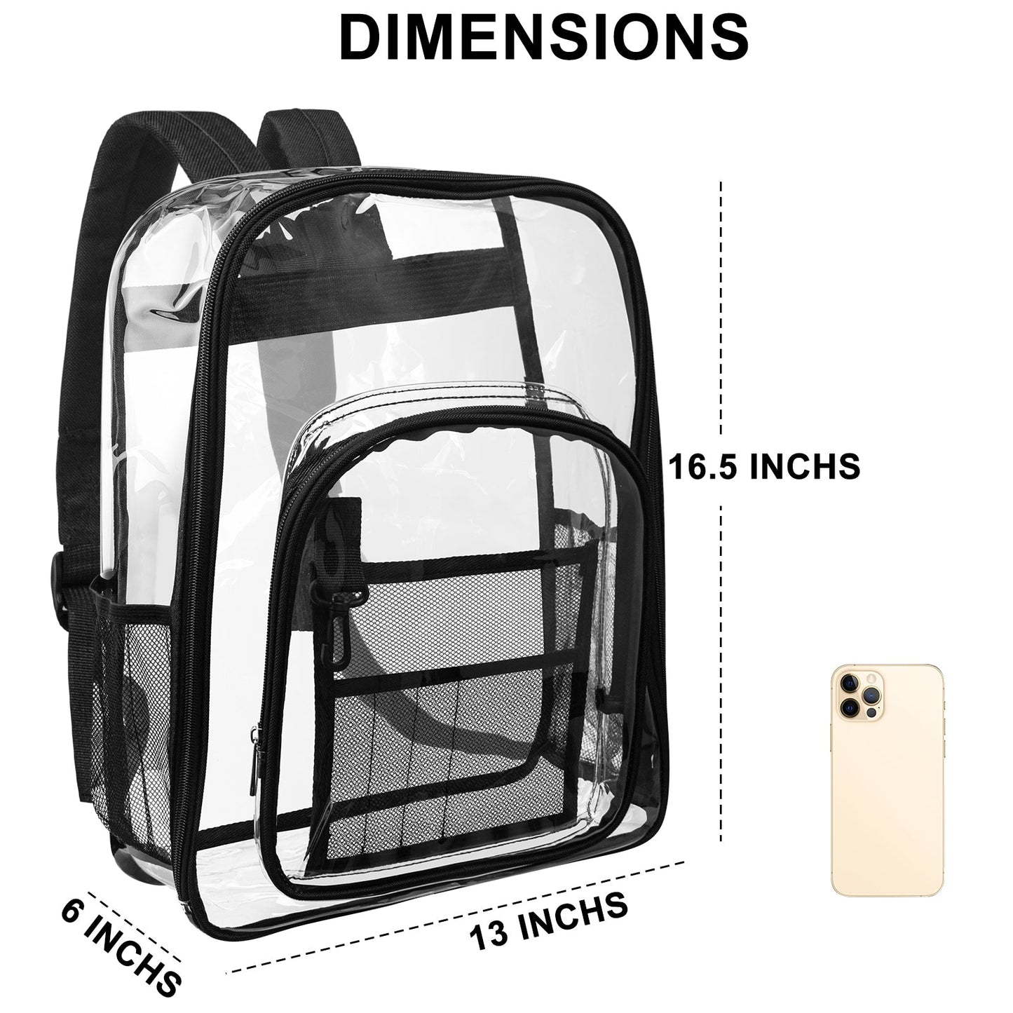 KOITHOT Heavy Duty Clear Backpacks Large Capacity Transparent Waterproof Backpacks for School Stadium College,Black