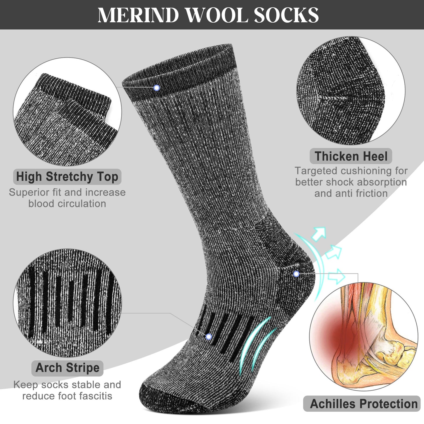 KOITHOT 3 Pack Merino Wool Socks for Men & Women, Thermal Boot Warm Hiking Socks