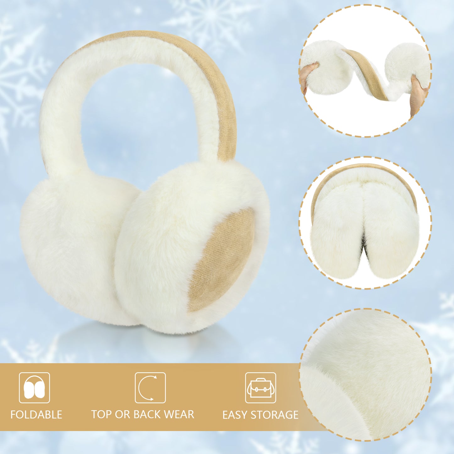KOITHOT 2 Pcs Ear Muffs for Women, Foldable Fluffy Earmuffs with Headband, Multicolor Winter Outdoor Earmuffs