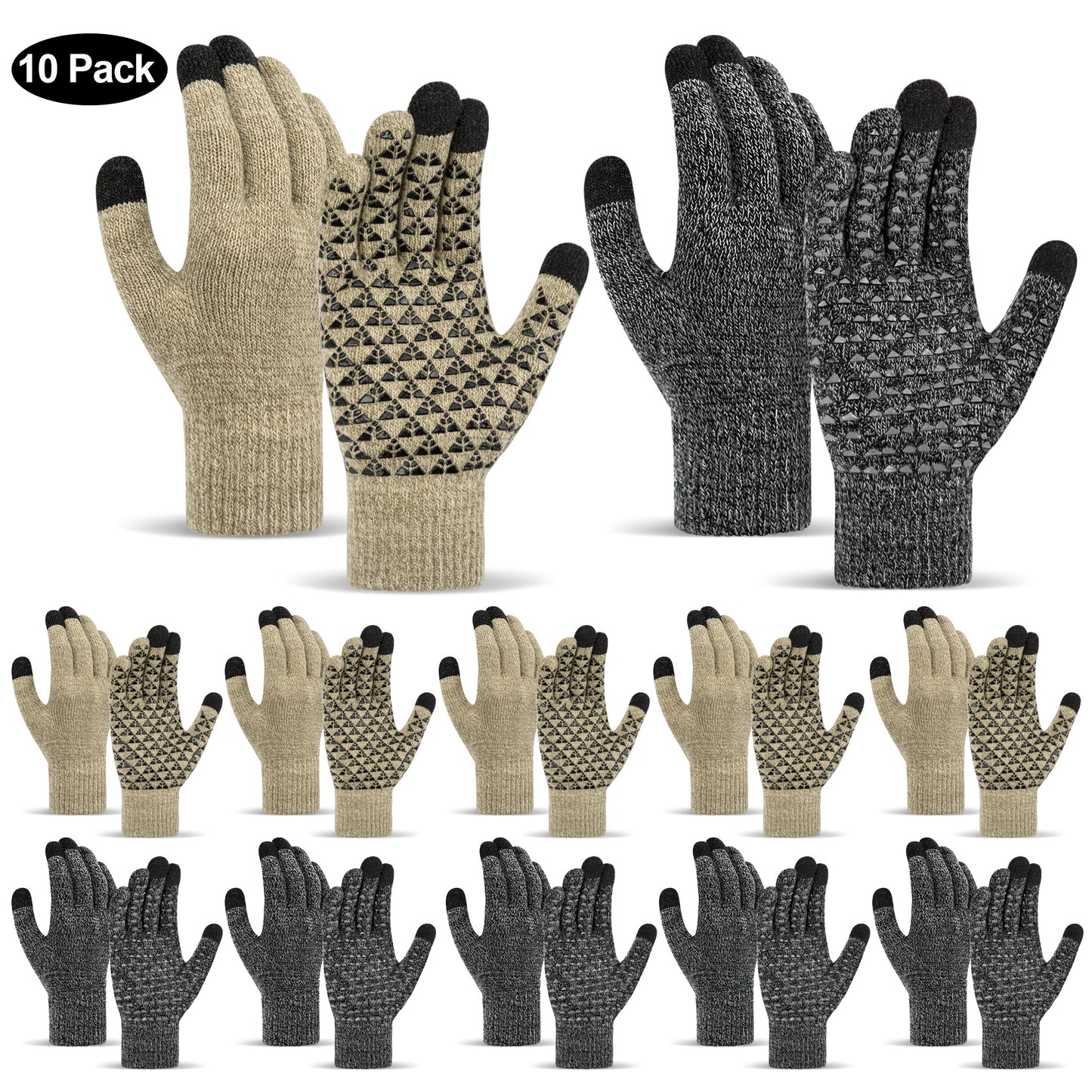 KOITHOT 10 Pairs Winter Gloves for Men Women, Upgraded Touch Screen Fashion Knit Warm Winter Gloves