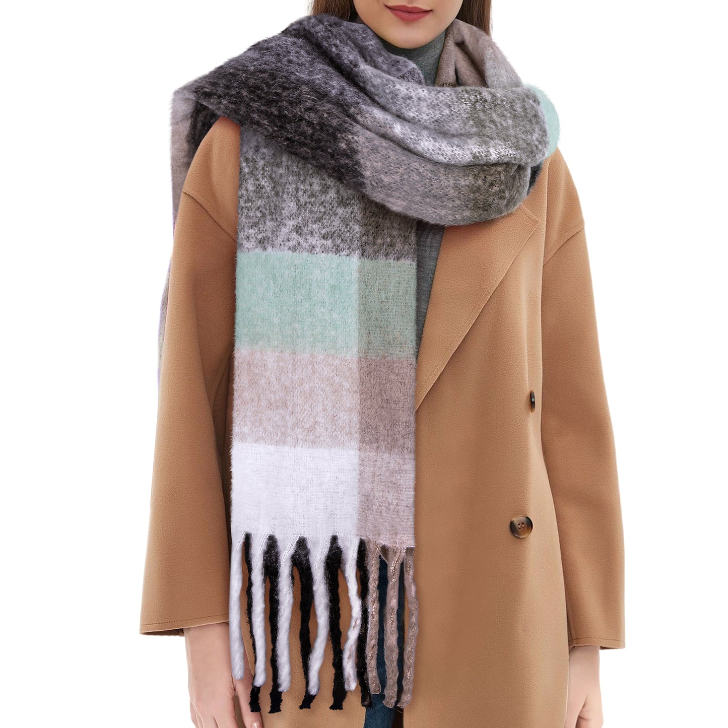 KOITHOT Winter Womens Scarf, Big Coloured Checked Soft Thick Warm Scarves Rainbow