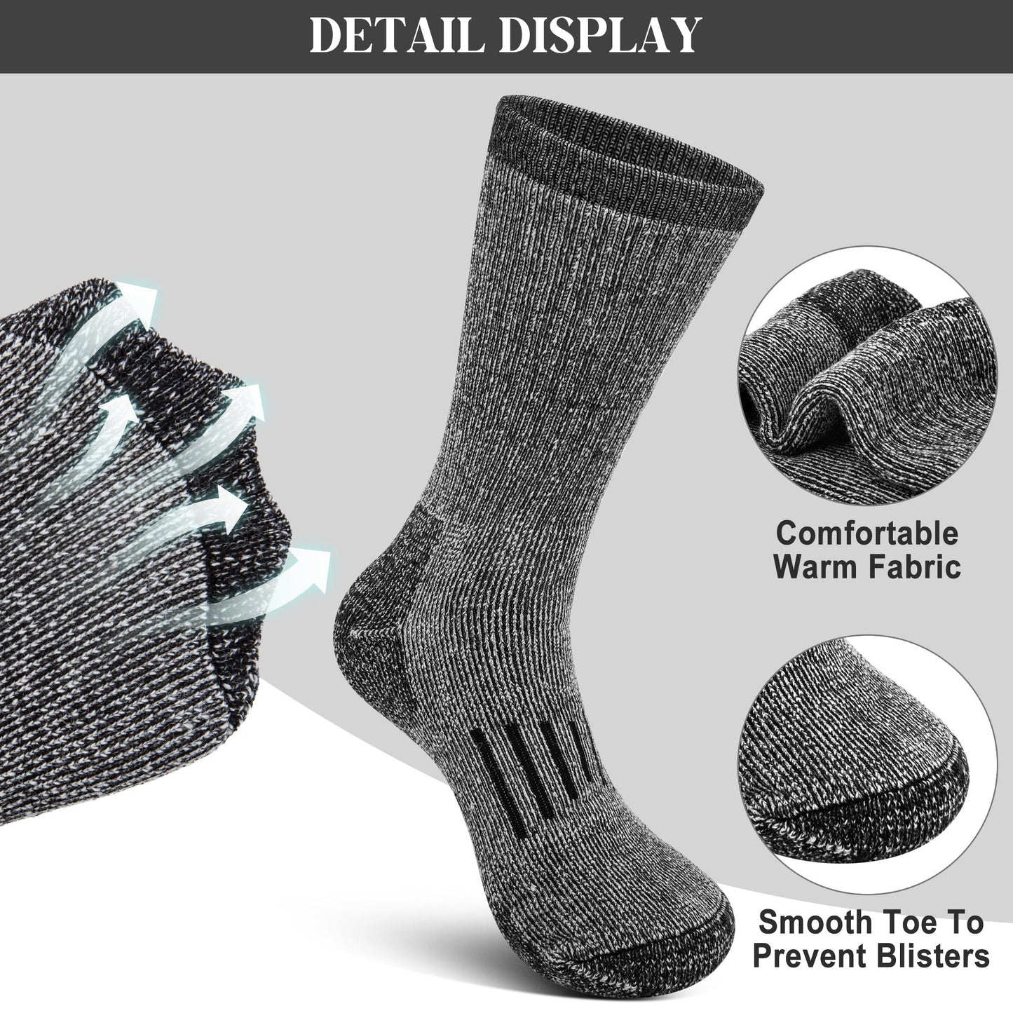 KOITHOT 3 Pack Merino Wool Socks for Men & Women, Thermal Boot Warm Hiking Socks