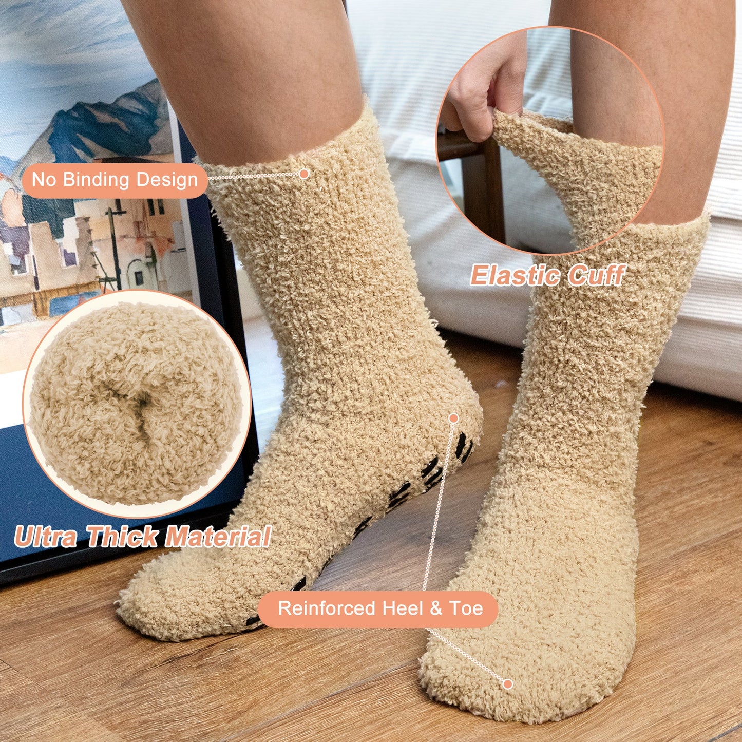 KOITHOT 6 Pack Men Fuzzy Socks Warm Winter Soft Fluffy Cozy Slipper Fleece Socks for Men