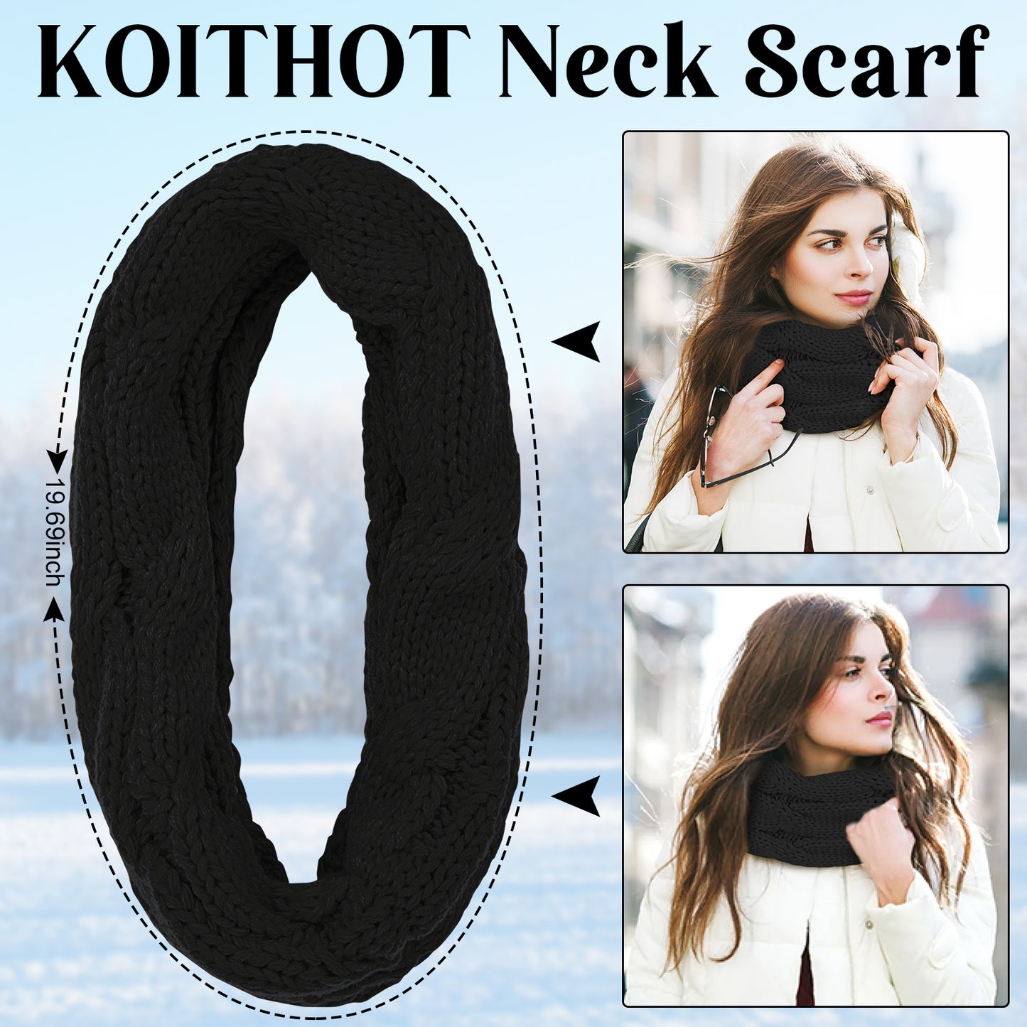 KOITHOT 5 Pcs Women Winter Hat Gloves Scarf Set, Warm Thick Soft Knitted Touch Screen Black
