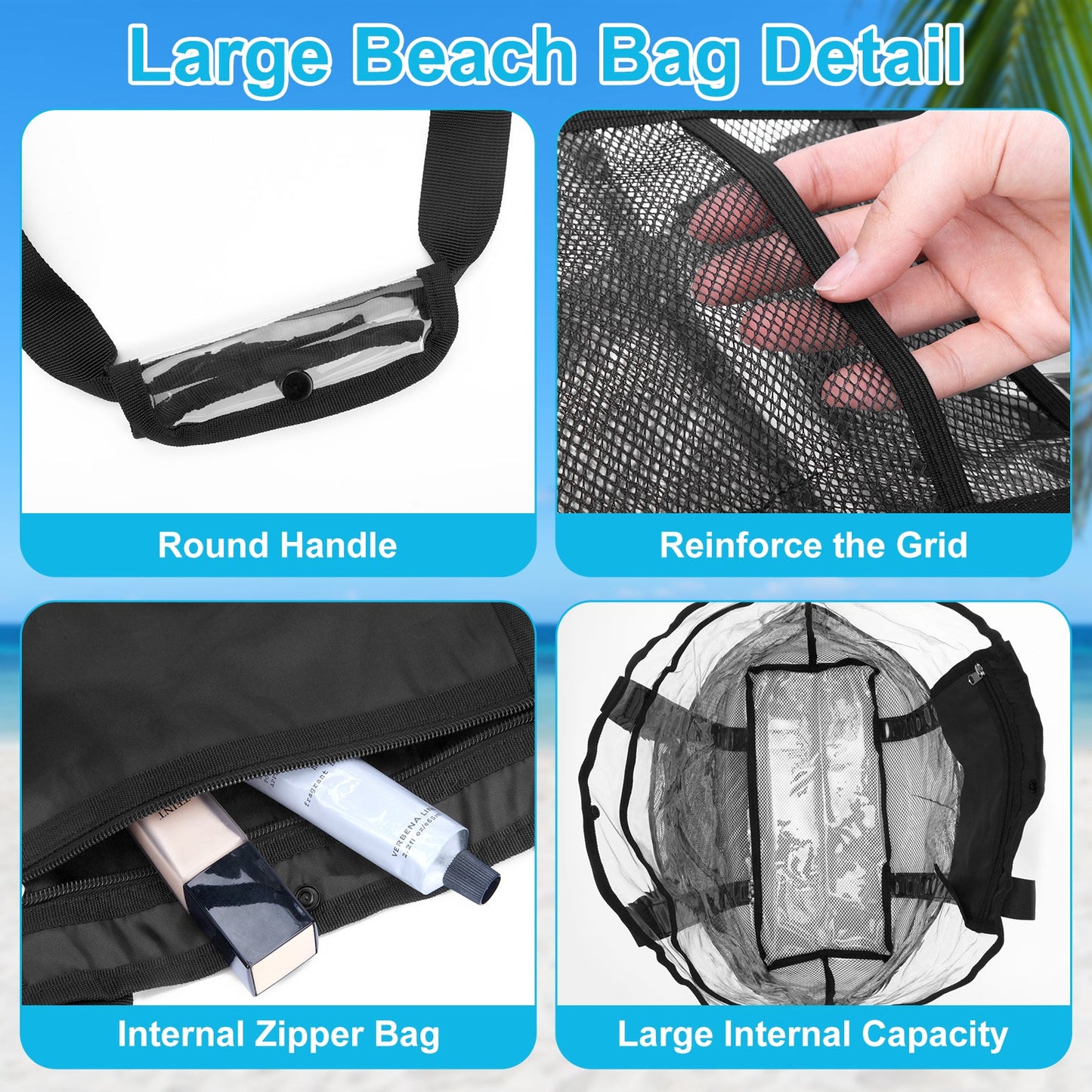 KOITHOT Beach Bag for Women, Large Beach Tote with 10 Pockets and Matching Pouch Clear Waterproof Foldable for Summer Pool Gift