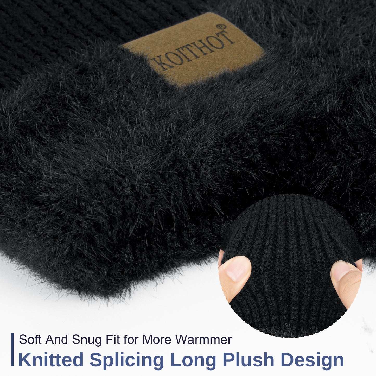 KOITHOT 3 Pcs Winter Beanie Hat with Ear Flaps Knitted Neck Warmer Touchscreen Gloves Set for Men Women Black