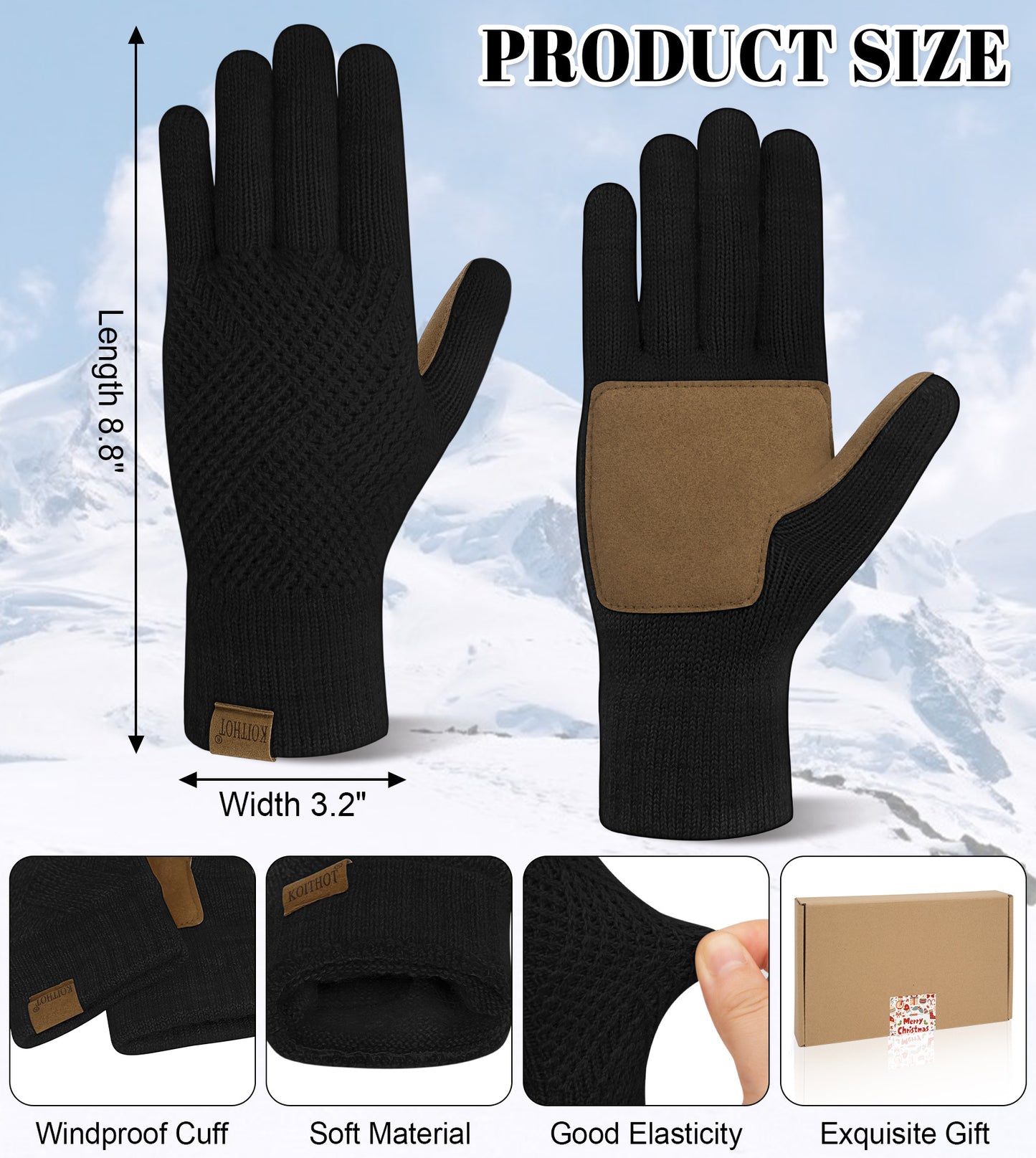 KOITHOT Winter Women Touchscreen Leather-Palm Gloves, Elegant Embossed Touchscreen Winter Gloves