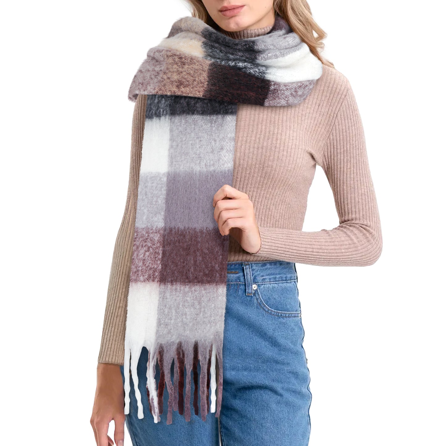 KOITHOT Winter Womens Scarf, Big Coloured Checked Soft Thick Warm Scarves Rainbow