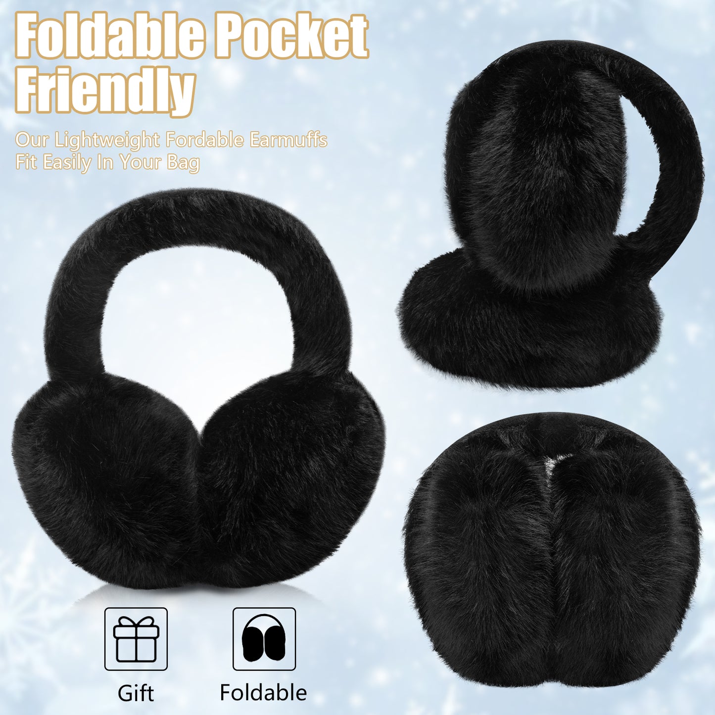 KOITHOT 2 Pcs Ear Muffs for Women, Foldable Fluffy Earmuffs with Headband, Multicolor Winter Outdoor Earmuffs