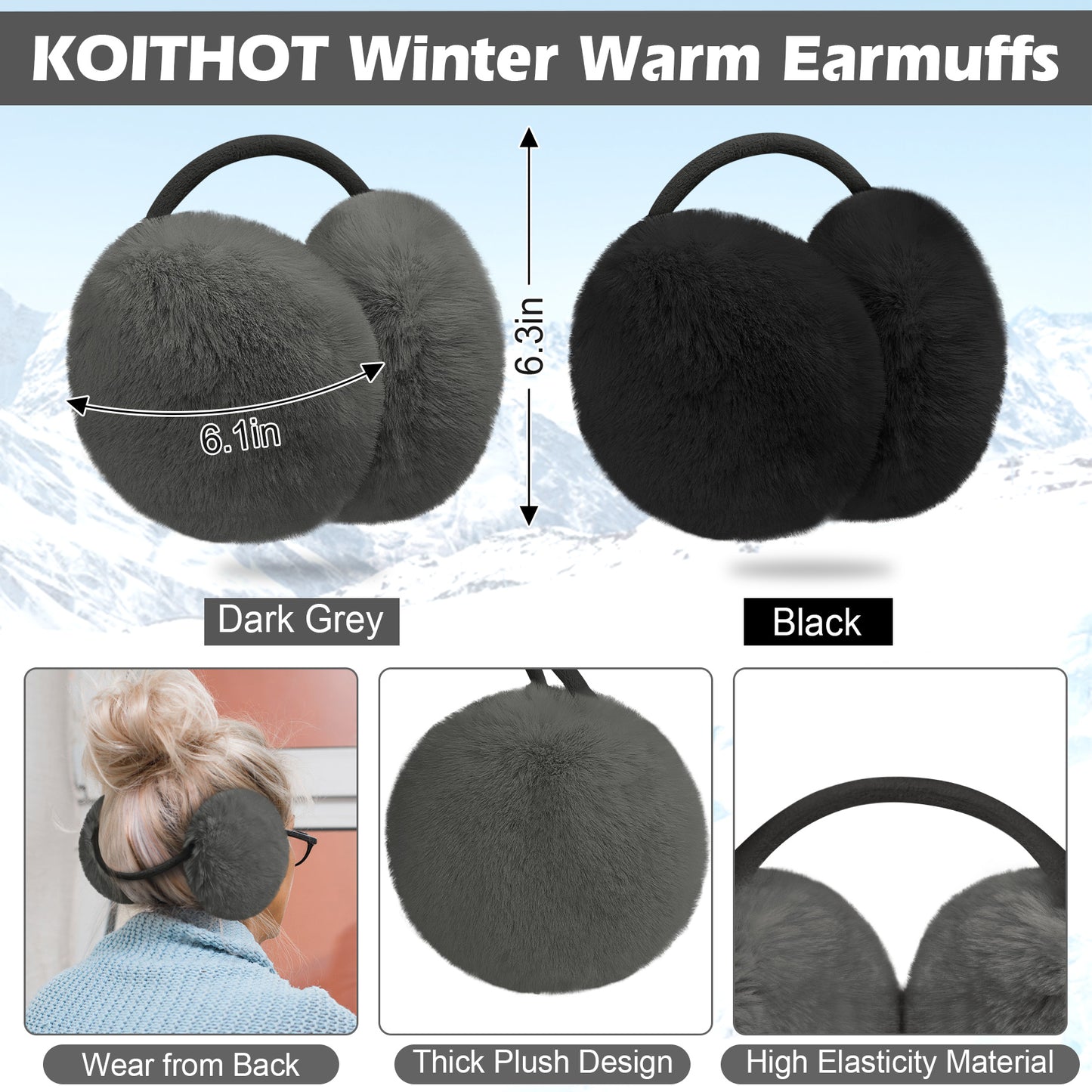 KOITHOT 8 Pcs Winter Beanie Hat Neck Warmer Earmuff  Touchscreen Gloves Set with Gift Box for Women Men Black and Dark Gray