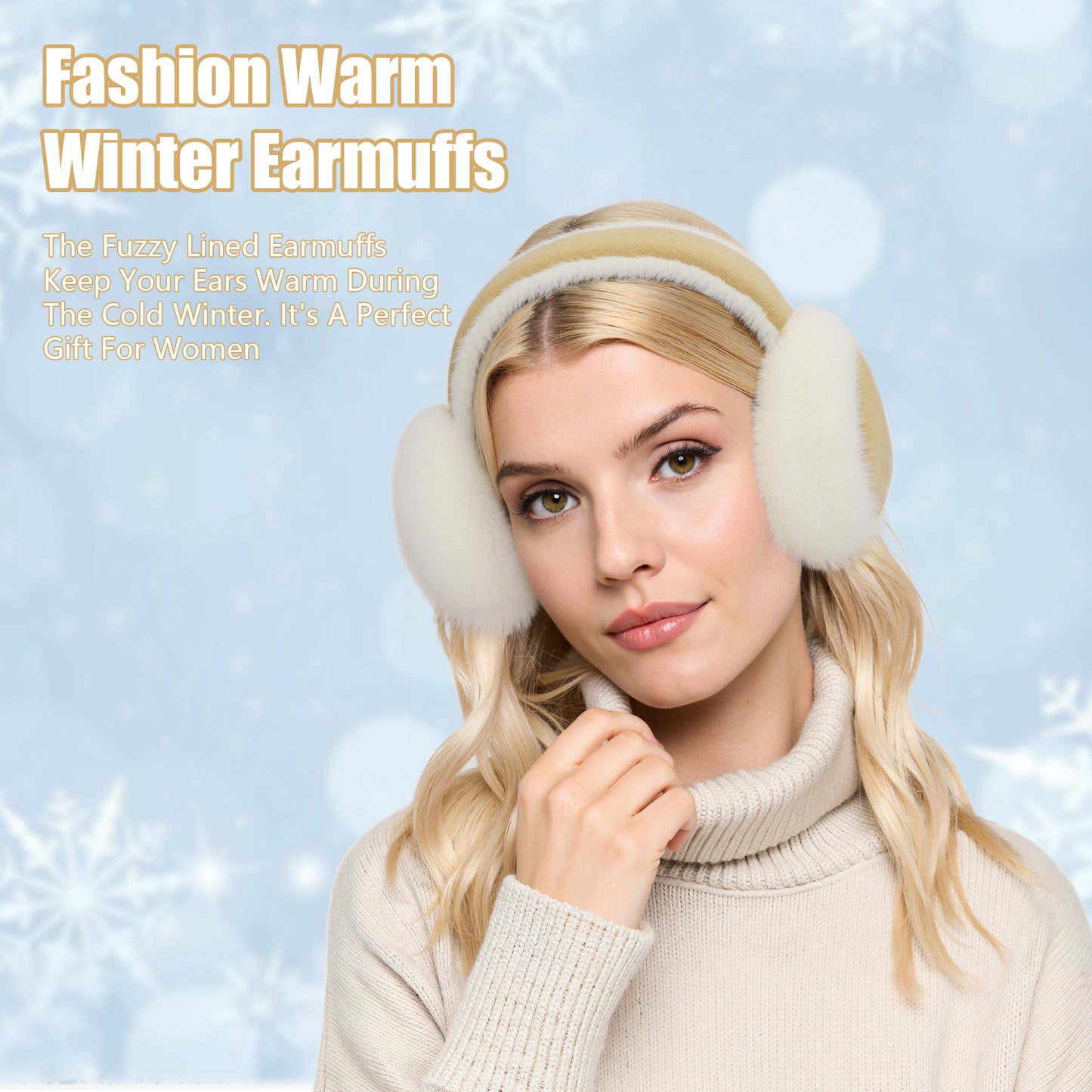KOITHOT 2 Pcs Ear Muffs for Women, Foldable Fluffy Earmuffs with Headband, Multicolor Winter Outdoor Earmuffs
