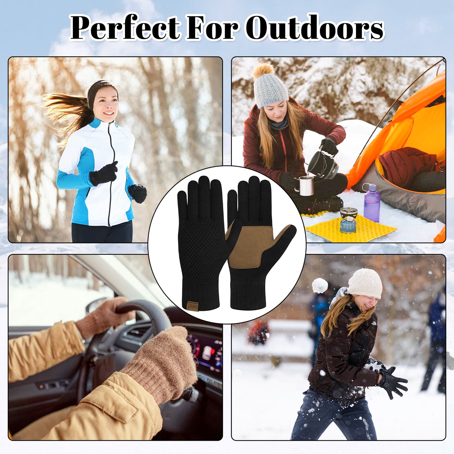 KOITHOT Winter Women Touchscreen Leather-Palm Gloves, Elegant Embossed Touchscreen Winter Gloves