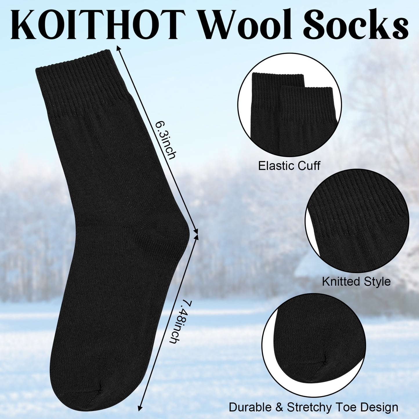 KOITHOT 5 Pcs Women Winter Hat Gloves Scarf Set, Warm Thick Soft Knitted Touch Screen Black