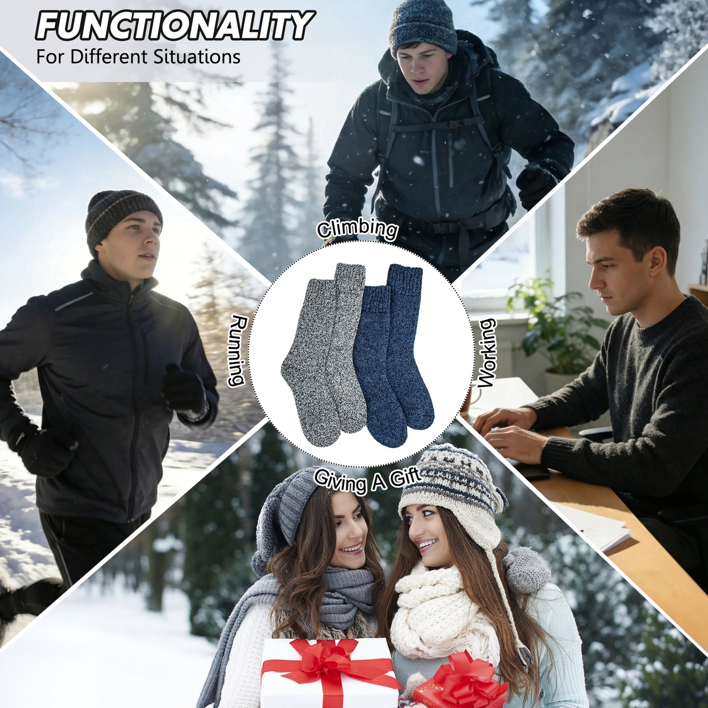 KOITHOT 2 Pairs Wool Socks Mens, Thick Warm Winter Socks, Soft Hiking Casual Work Socks for Men