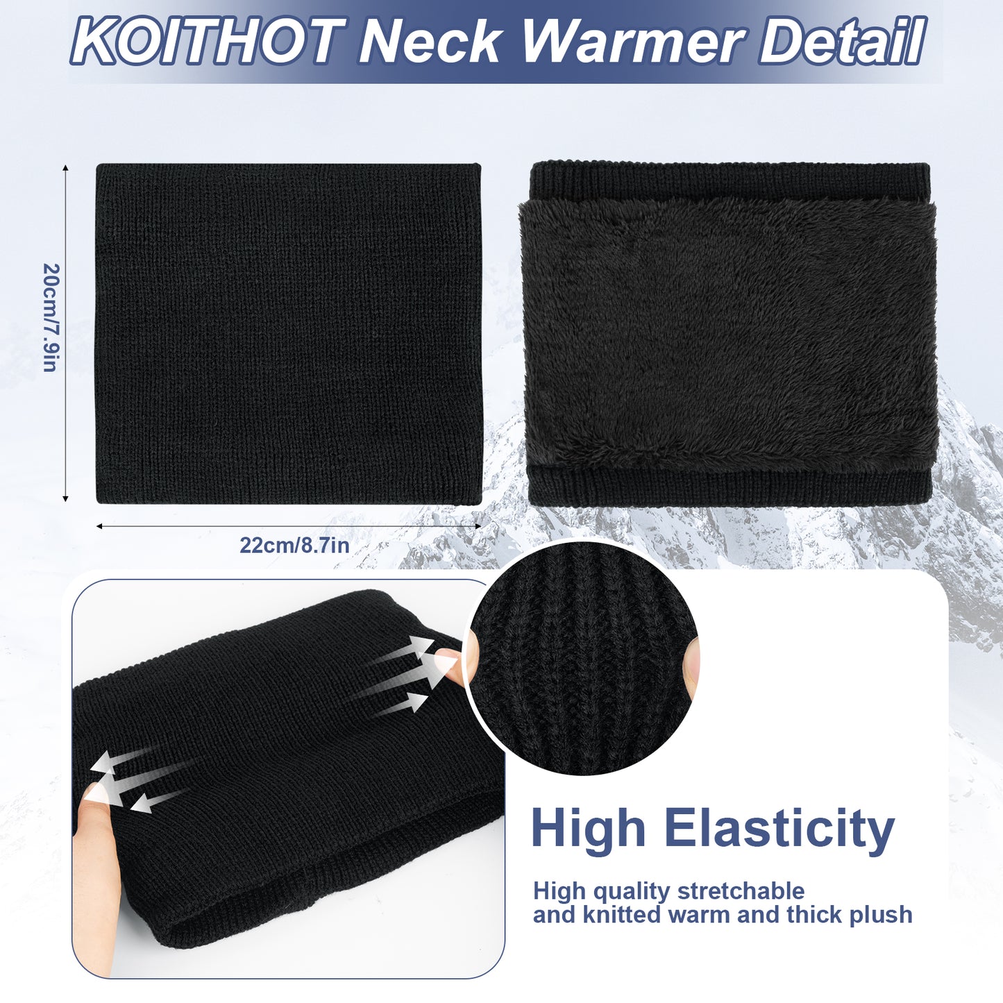 KOITHOT 3 Pcs Winter Beanie Hat with Ear Flaps Knitted Neck Warmer Touchscreen Gloves Set for Men Women Black