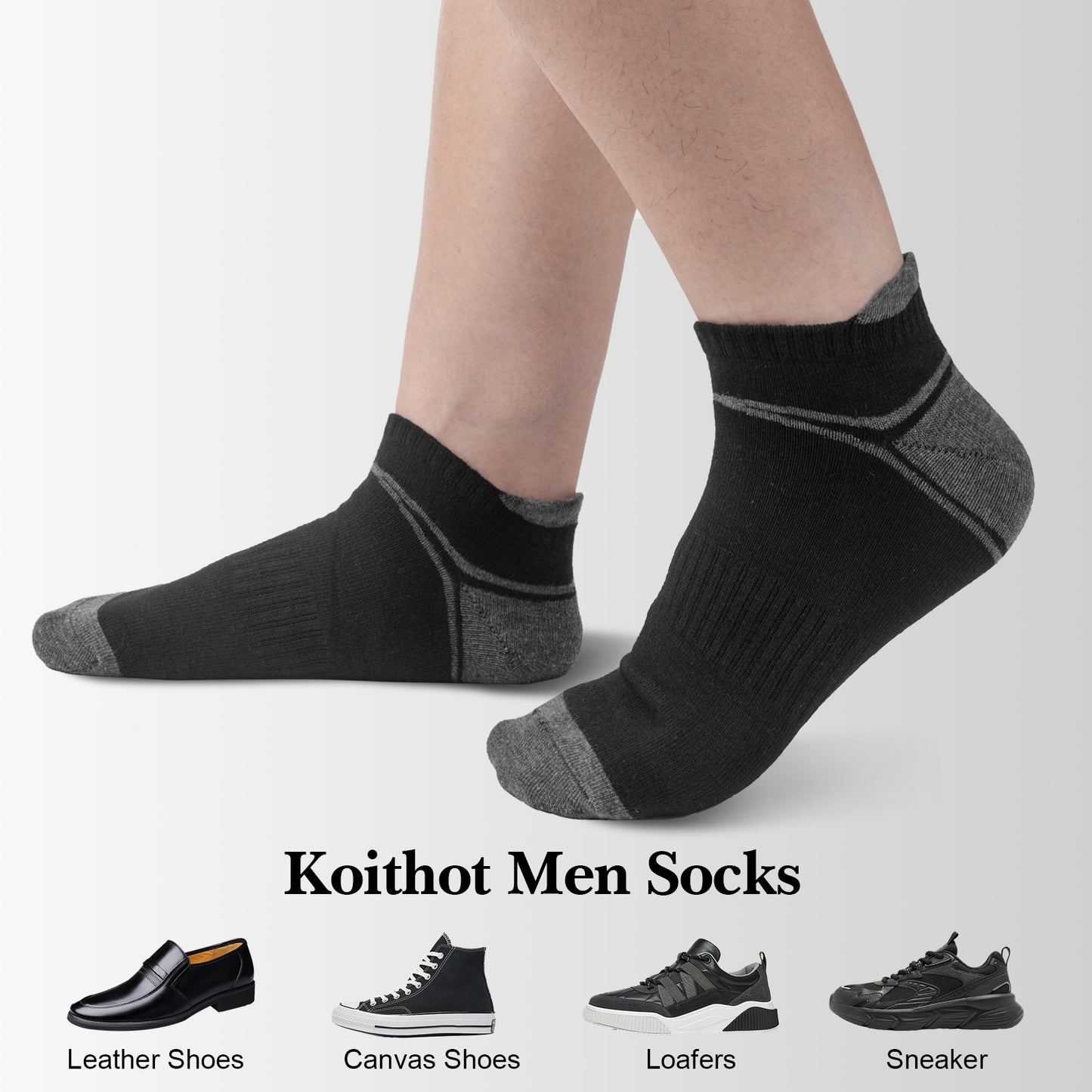 KOITHOT 24 Pairs Men Ankle Socks, Low Cut Comfortable Lightweight Running Socks for Men Size 6-9