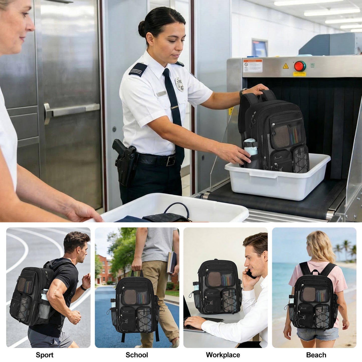 KOITHOT Mesh Backpack Heavy Duty, Stadium Approved Multi-Pocket Beach Backpacks for Adults, See Through Transparent Mesh Bookbag for School & Travel