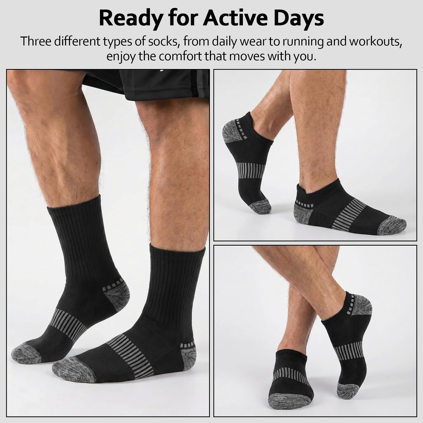 KOITHOT 12 Pairs Socks for Men with 4 No Show, 4 Ankle and 4 Crew, Cushioned Breathable Men Socks Size 10-13