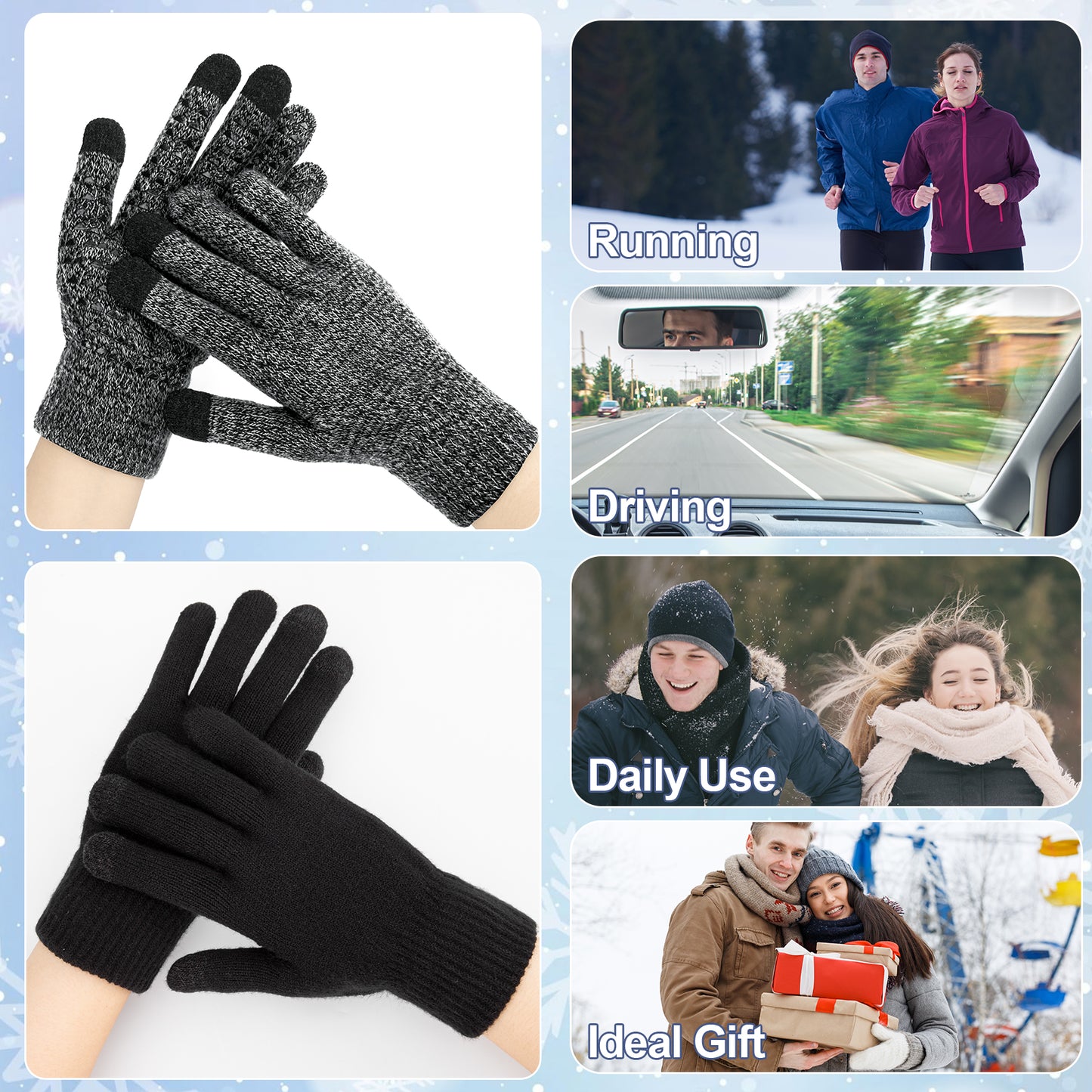 KOITHOT 10 Pairs Winter Gloves for Men Women, Upgraded Touch Screen Fashion Knit Warm Winter Gloves
