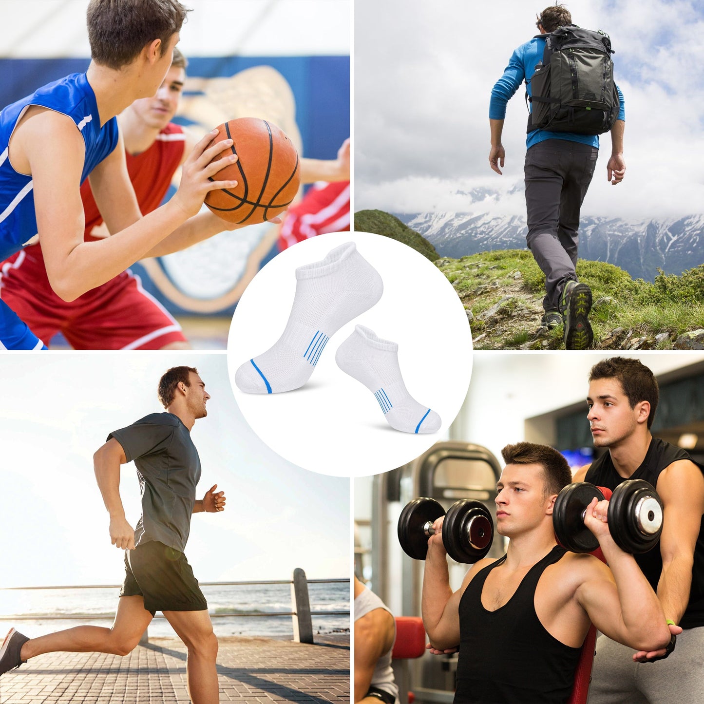 KOITHOT 12 Pairs Men Ankle Socks, Cushioned Athletic Breathable Low Cut Socks for Men