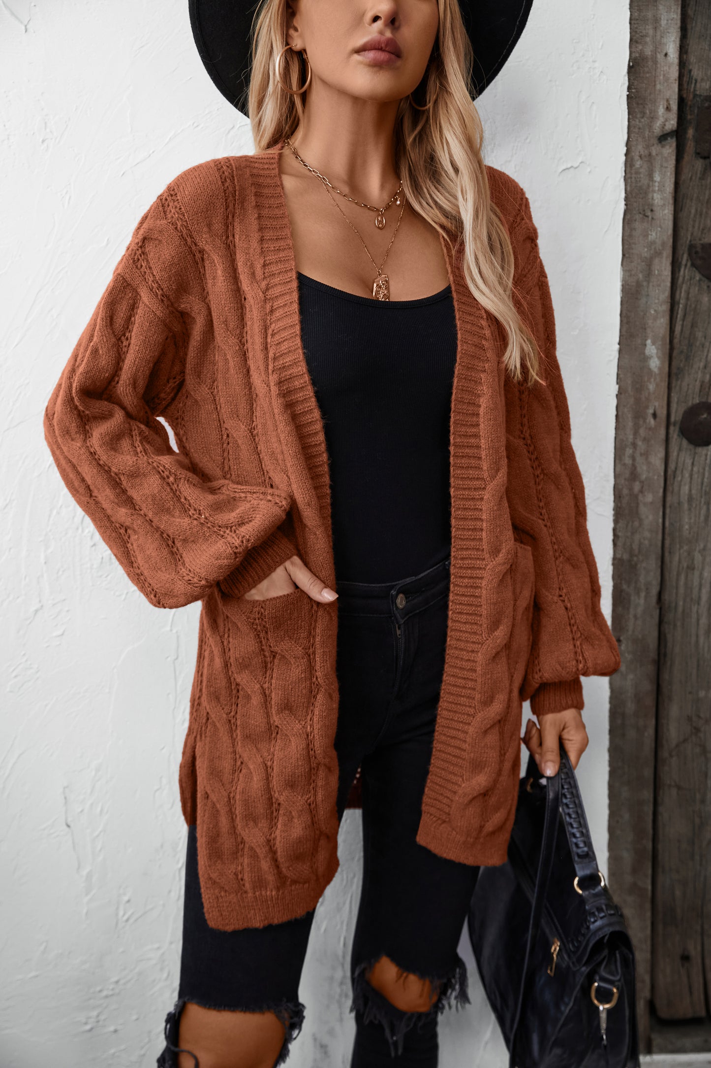 Chalesta Womens Open Front Cardigan Fashion Button Down Cable Knit Casual Outwear Coats