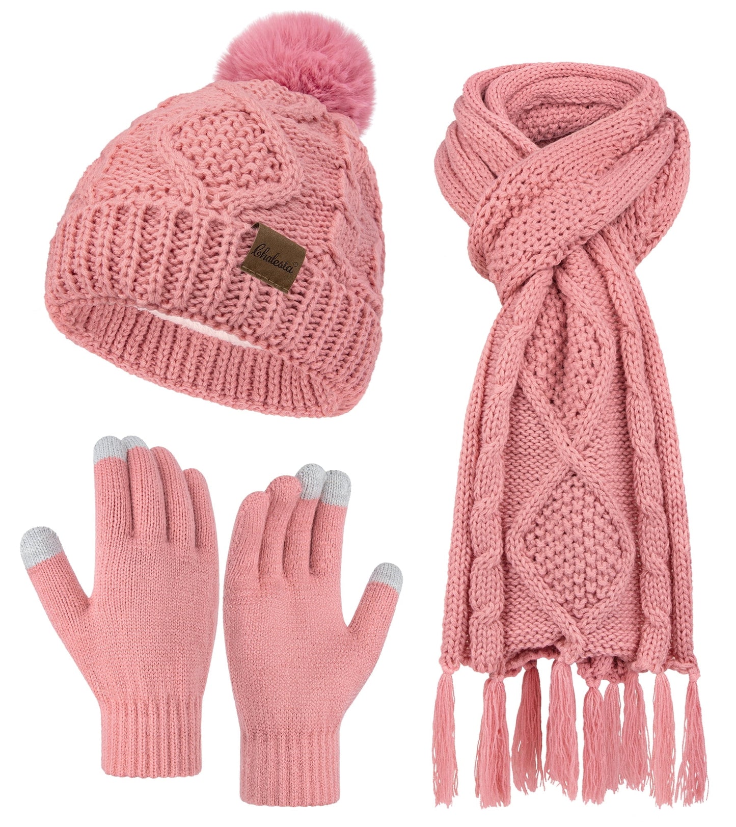 KOITHOT 3 Pieces Women Winter Hat Gloves Scarf Set, Soft Warm Thick Touch Screen Knitted Black