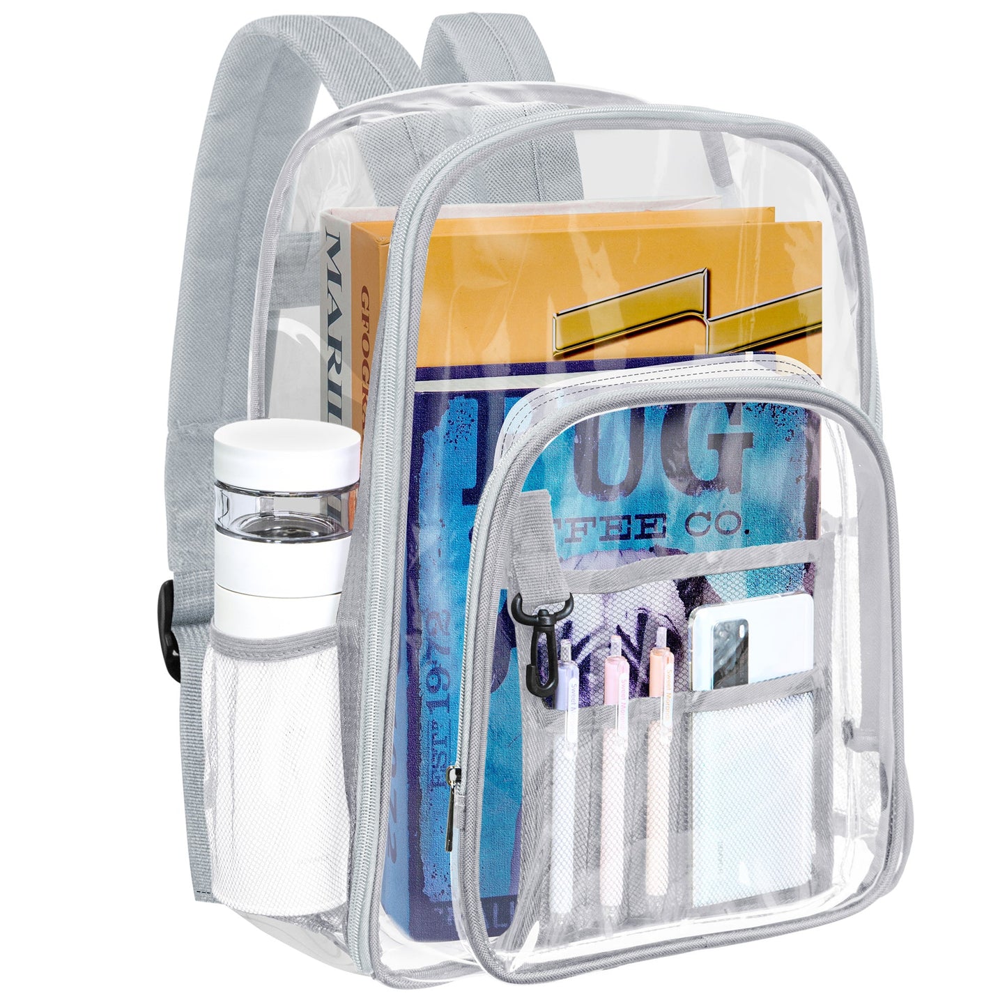 KOITHOT Heavy Duty Clear Backpacks Large Capacity Transparent Waterproof Backpacks for School Stadium College,Black
