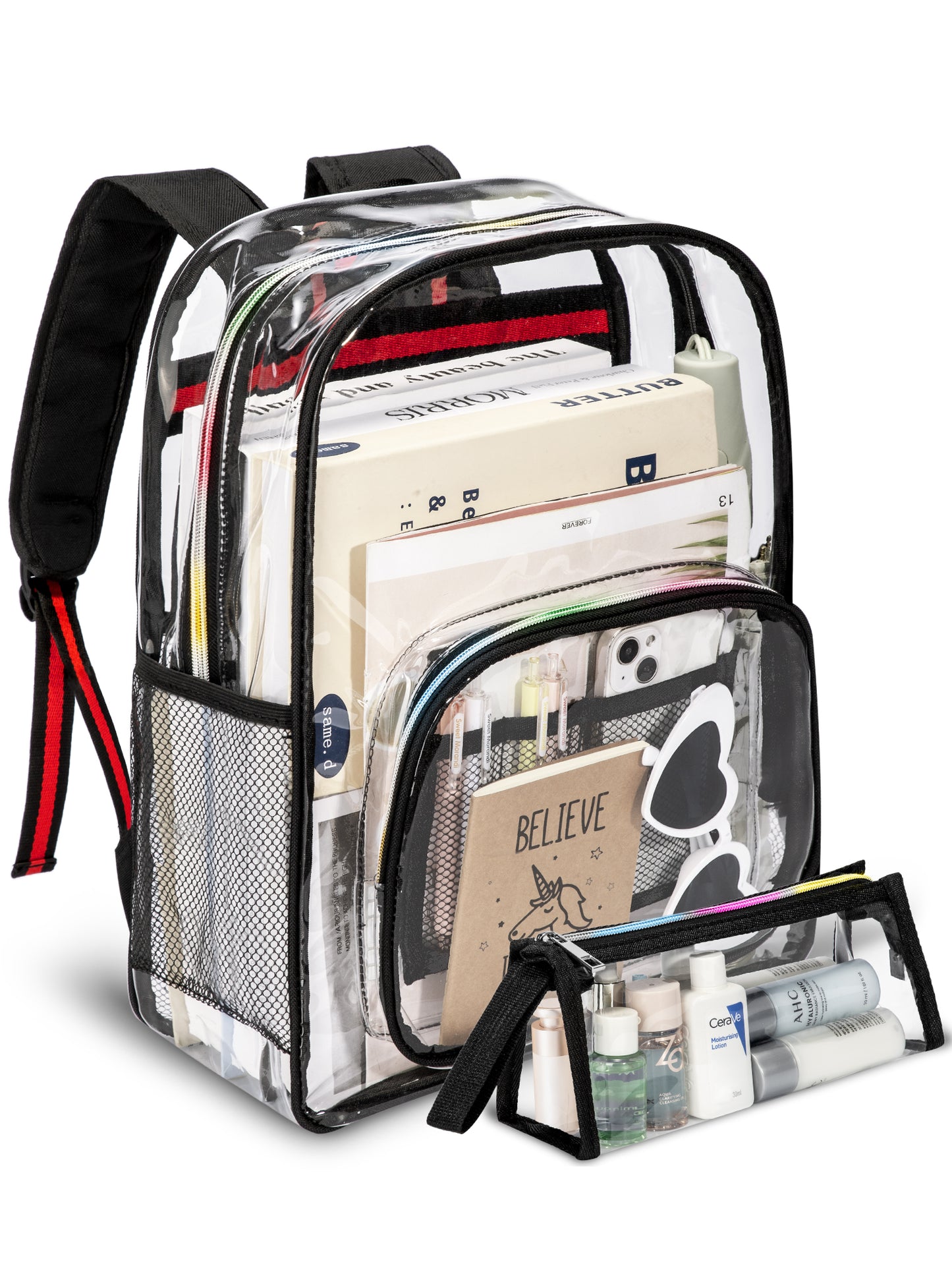 KOITHOT Heavy Duty Clear Backpacks Large Capacity Transparent Waterproof Backpacks for School Stadium College,Black