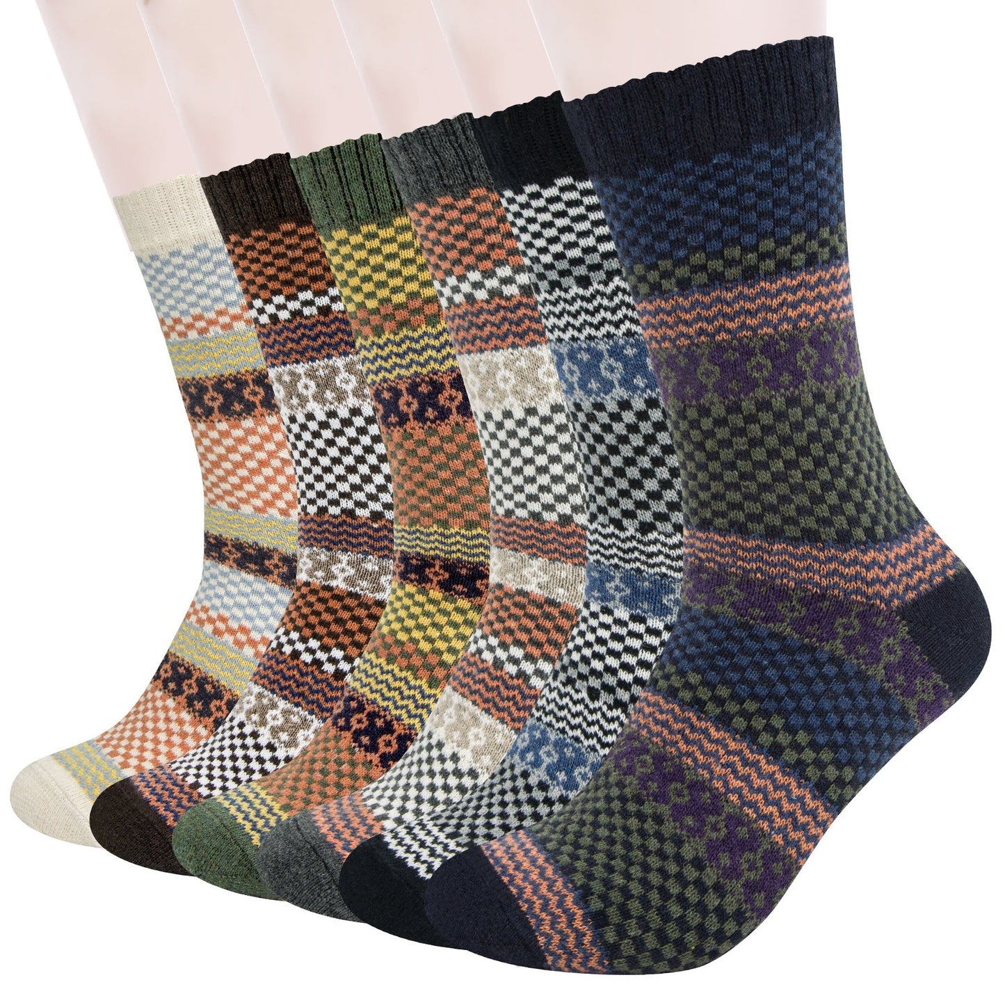 KOITHOT 6 Pairs Wool Socks for Men, Thick Soft Knit Vintage Boot Crew Socks