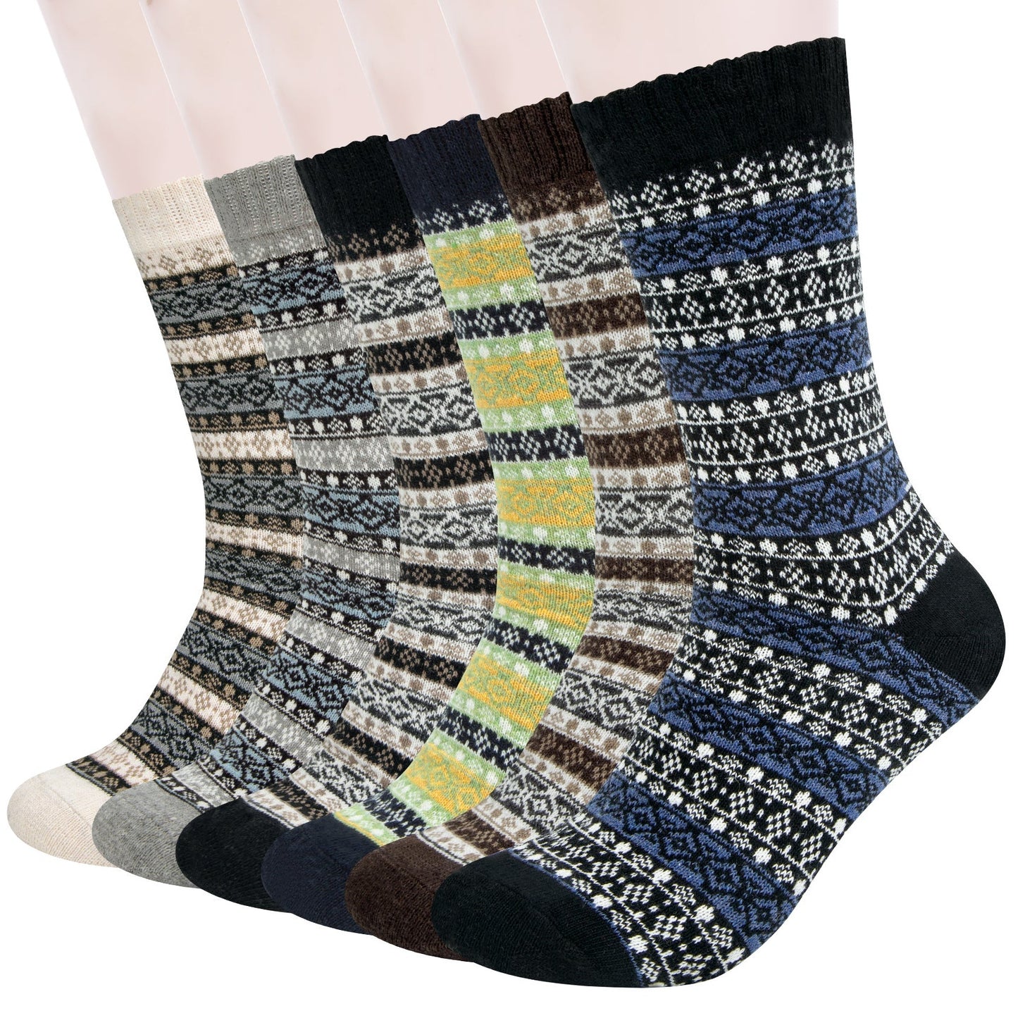 KOITHOT 6 Pairs Wool Socks for Men, Thick Soft Knit Vintage Boot Crew Socks
