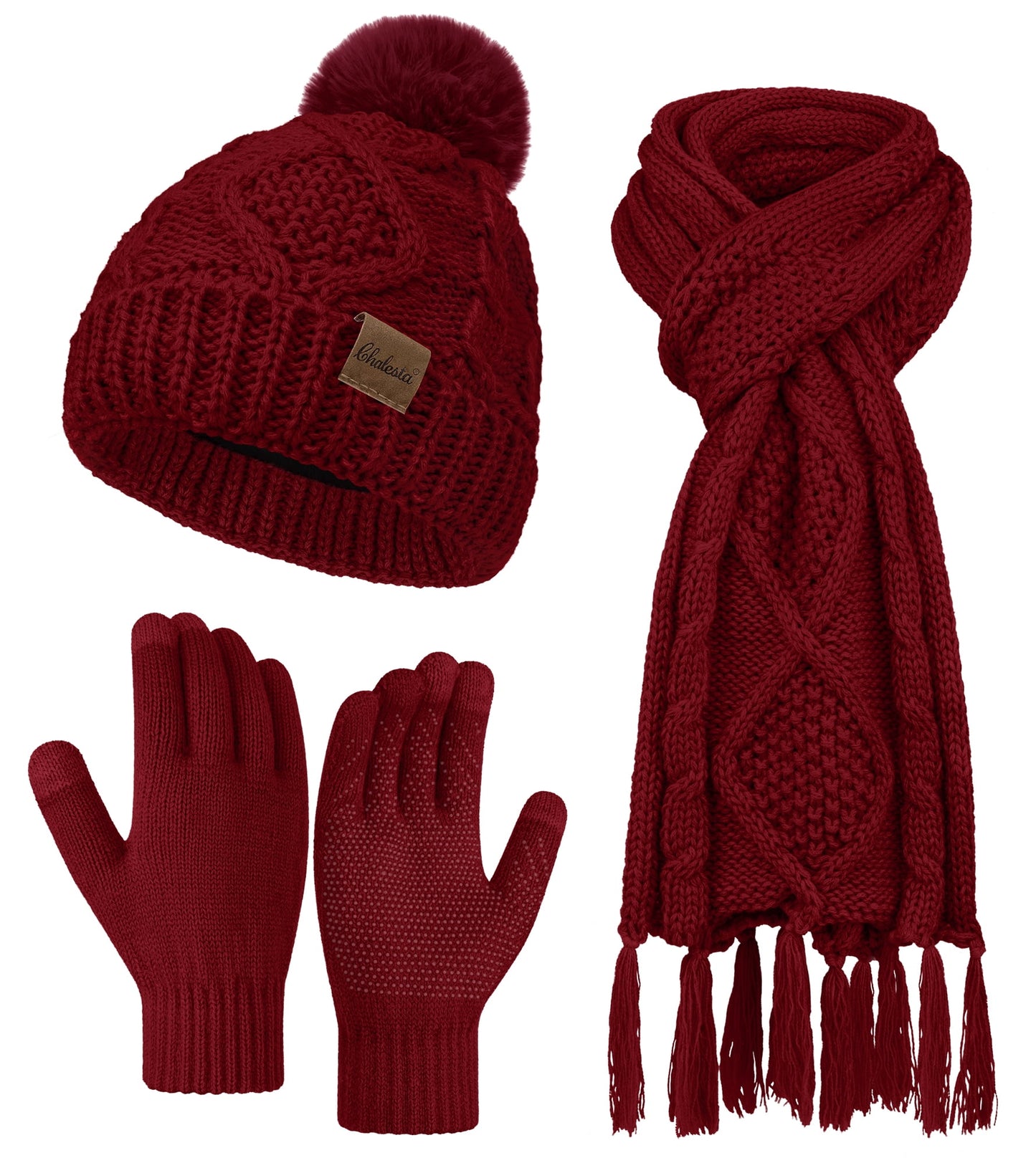 KOITHOT 3 Pieces Women Winter Hat Gloves Scarf Set, Soft Warm Thick Touch Screen Knitted Black