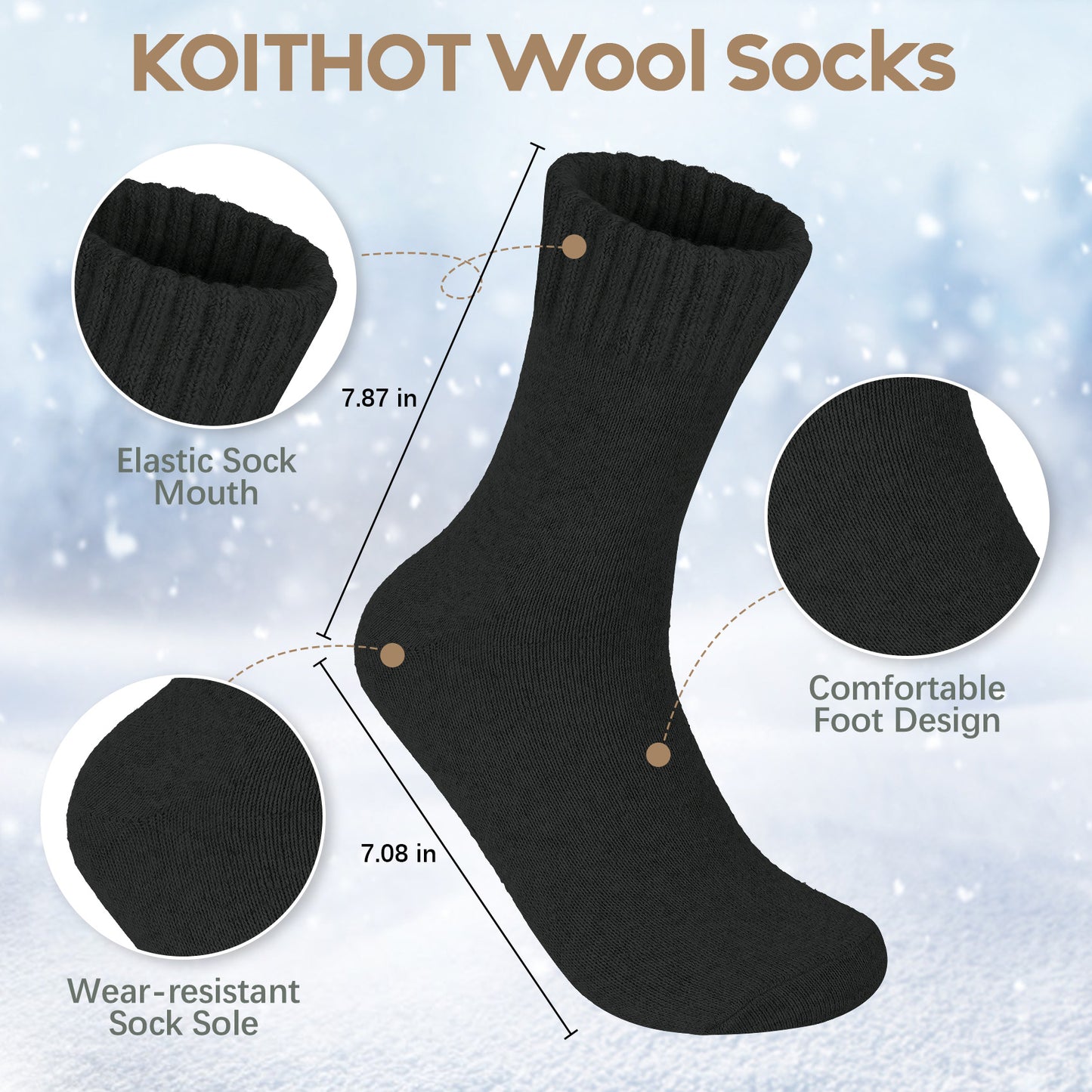 KOITHOT 5 Pcs Winter Beanie Hat Long Knit Plaid Scarf Touchscreen Gloves Wool Socks Set with Gift Box for Women Men Black